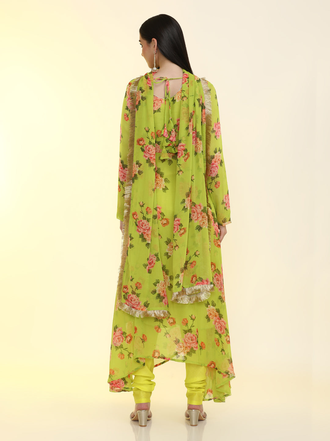 Floral Printed Anarkali Poly Chiffon Flared Kurta & Churidar Sets