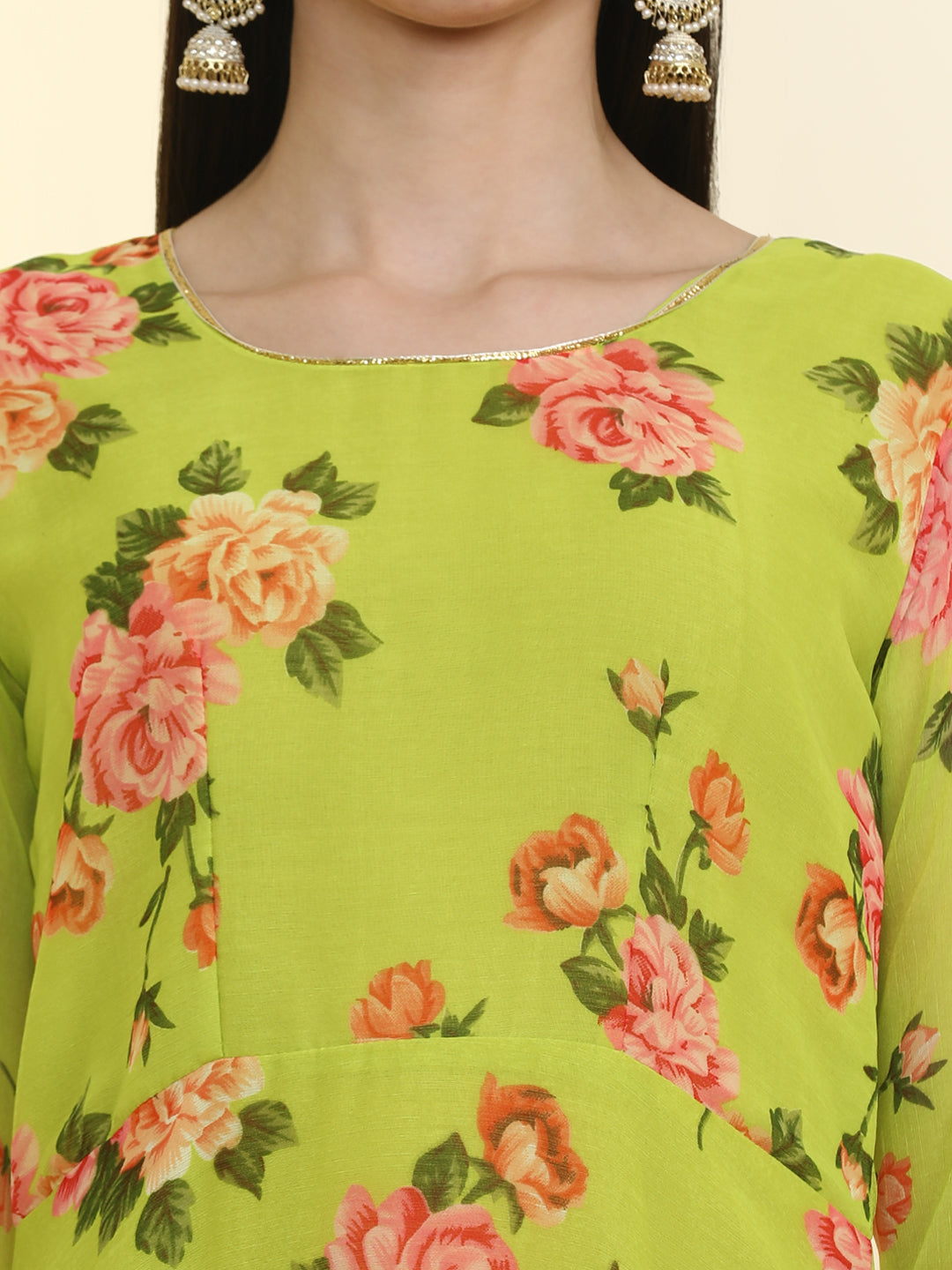 Floral Printed Anarkali Poly Chiffon Flared Kurta & Churidar Sets