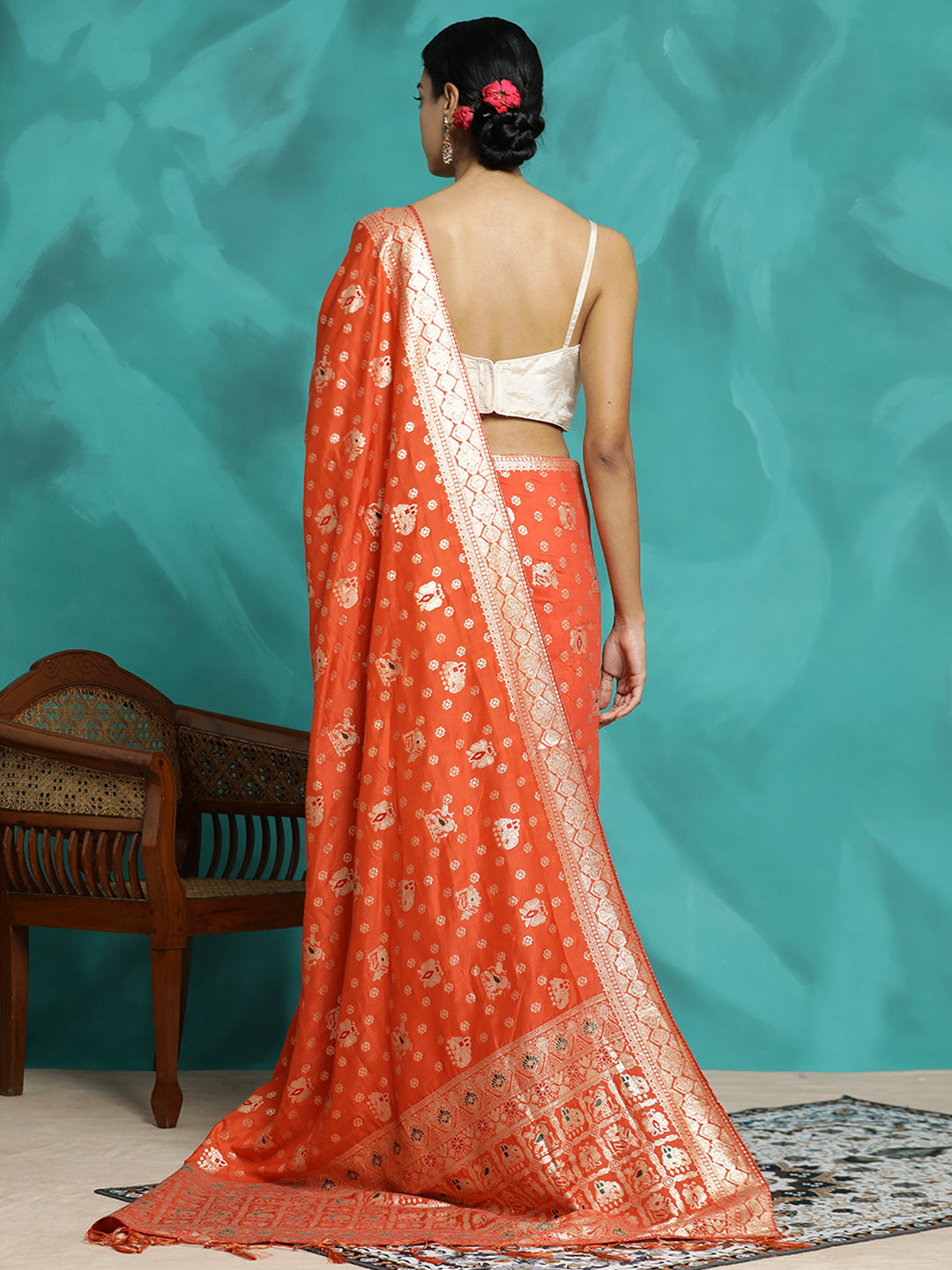 Festive Orange Zari Woven Heavy Banarasi Saree