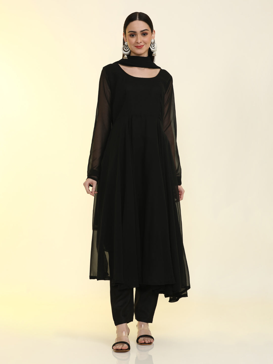 Solid Solid Anarkali Georgette Flared Kurta & Trousers Sets