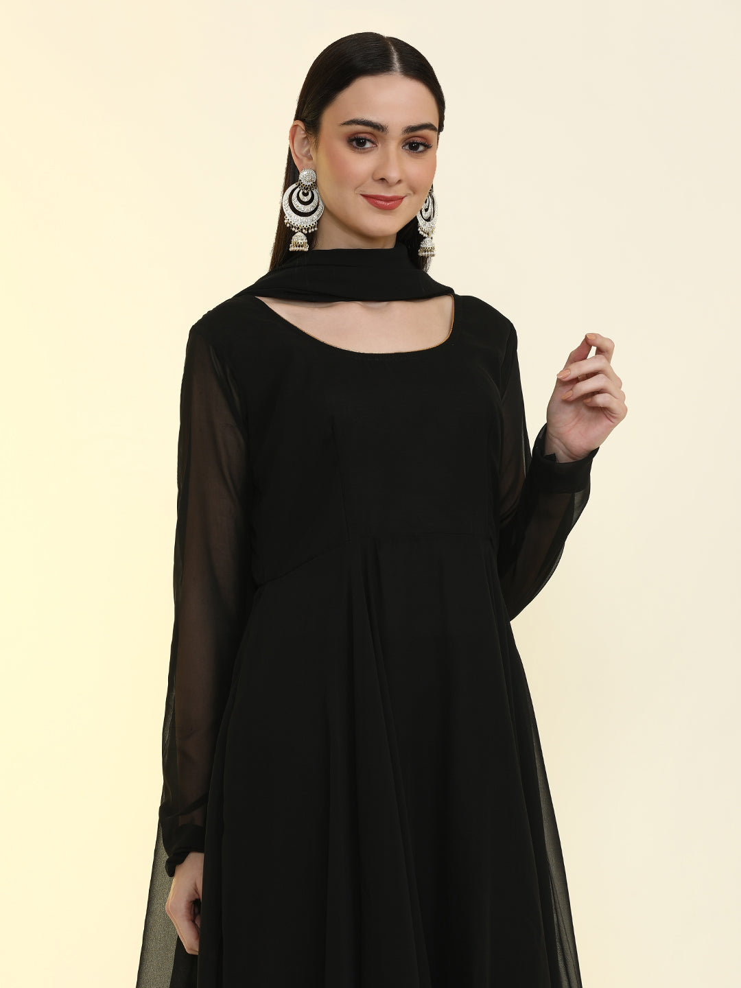 Solid Solid Anarkali Georgette Flared Kurta & Trousers Sets