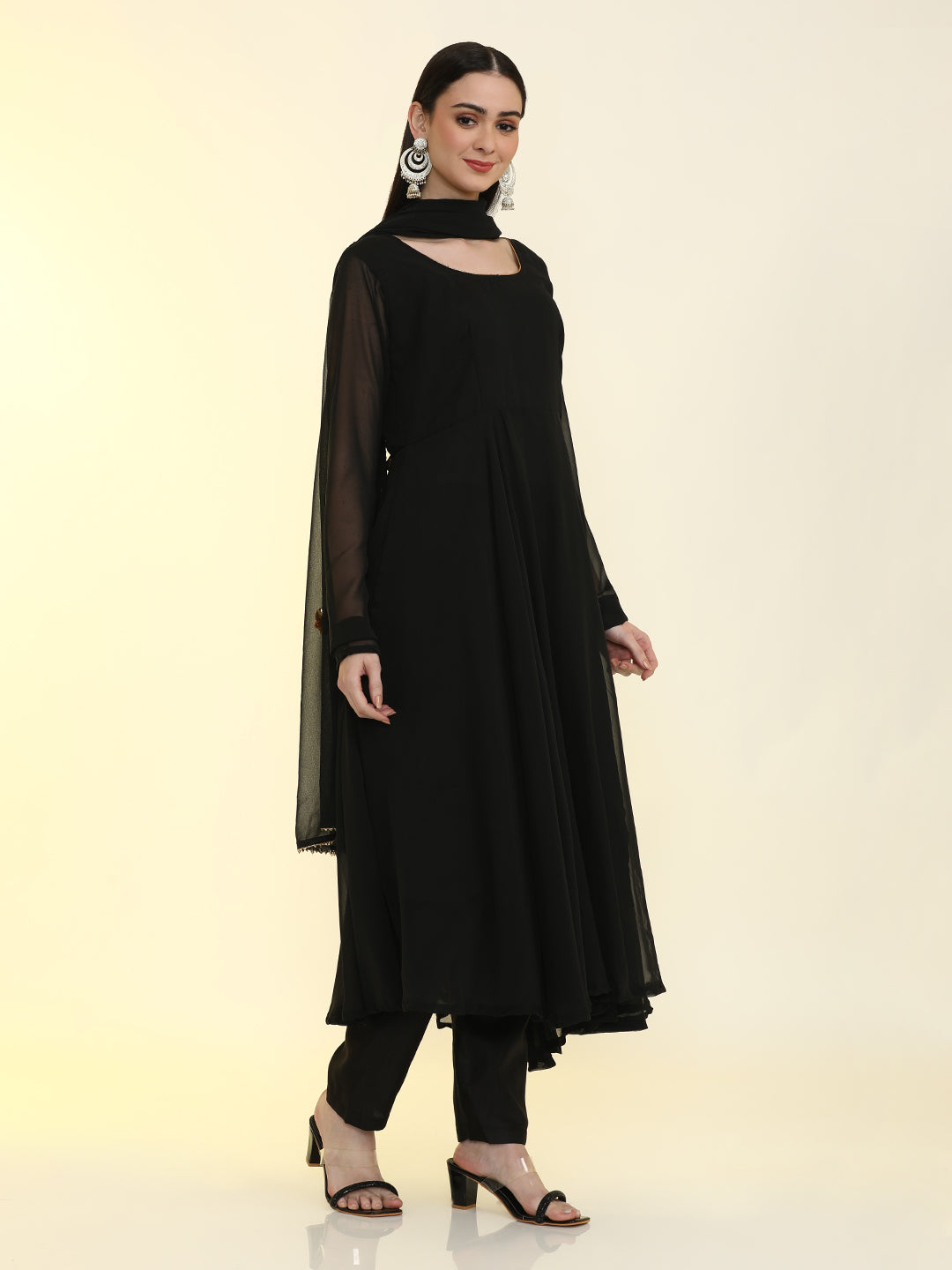 Solid Solid Anarkali Georgette Flared Kurta & Trousers Sets