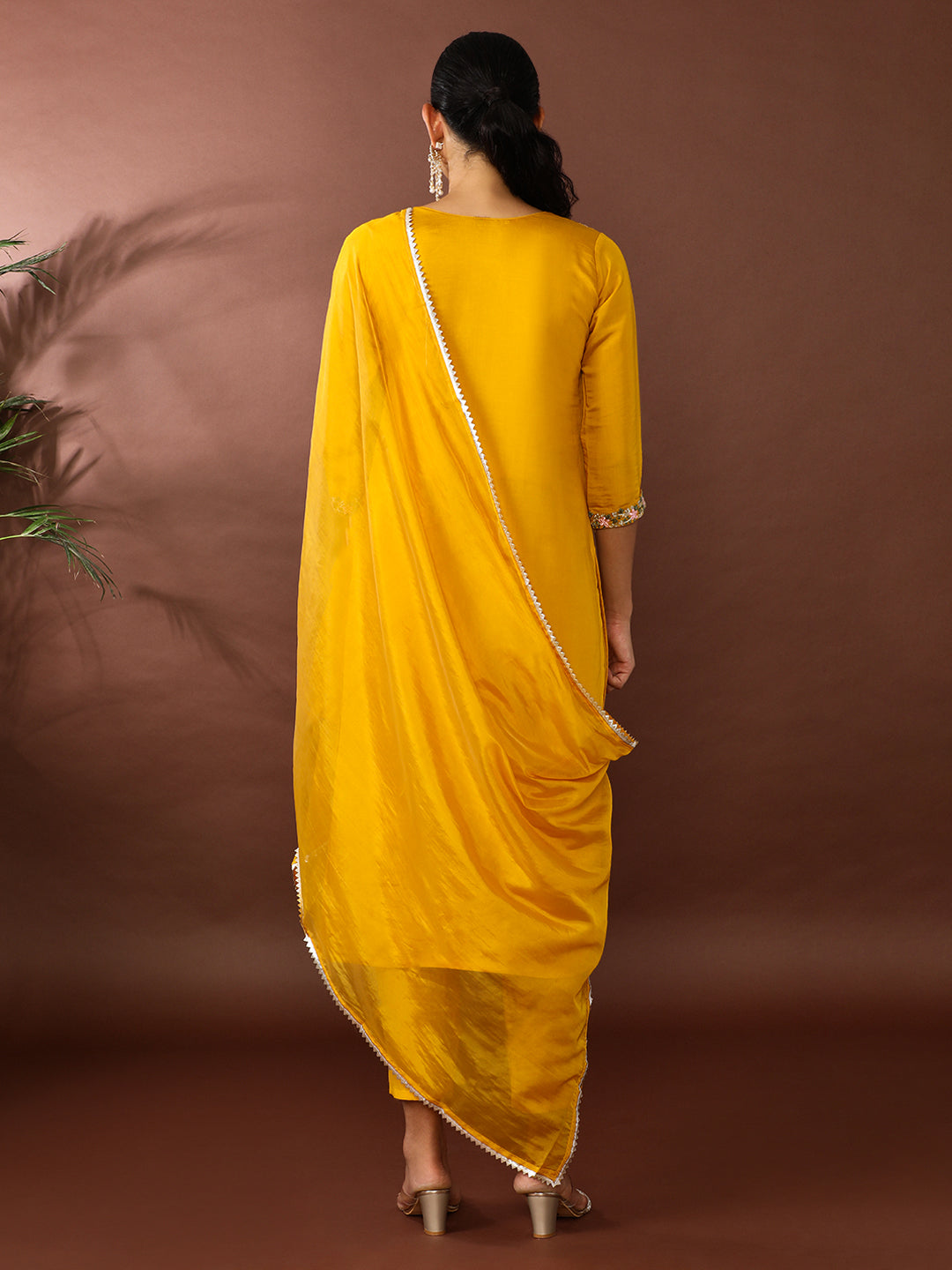 Floral Embroidered Chanderi Silk Kurta & Trousers Sets