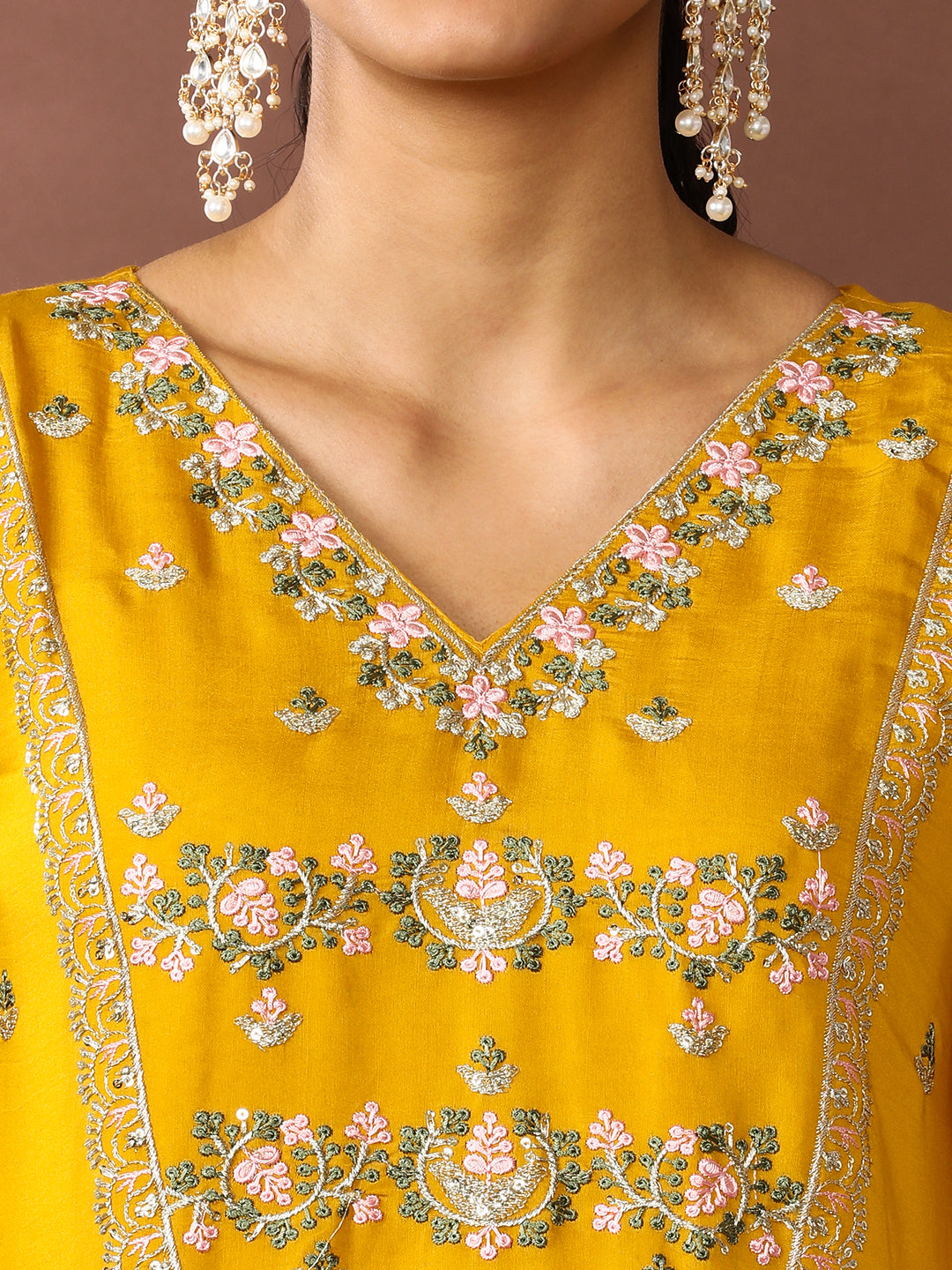 Floral Embroidered Chanderi Silk Kurta & Trousers Sets