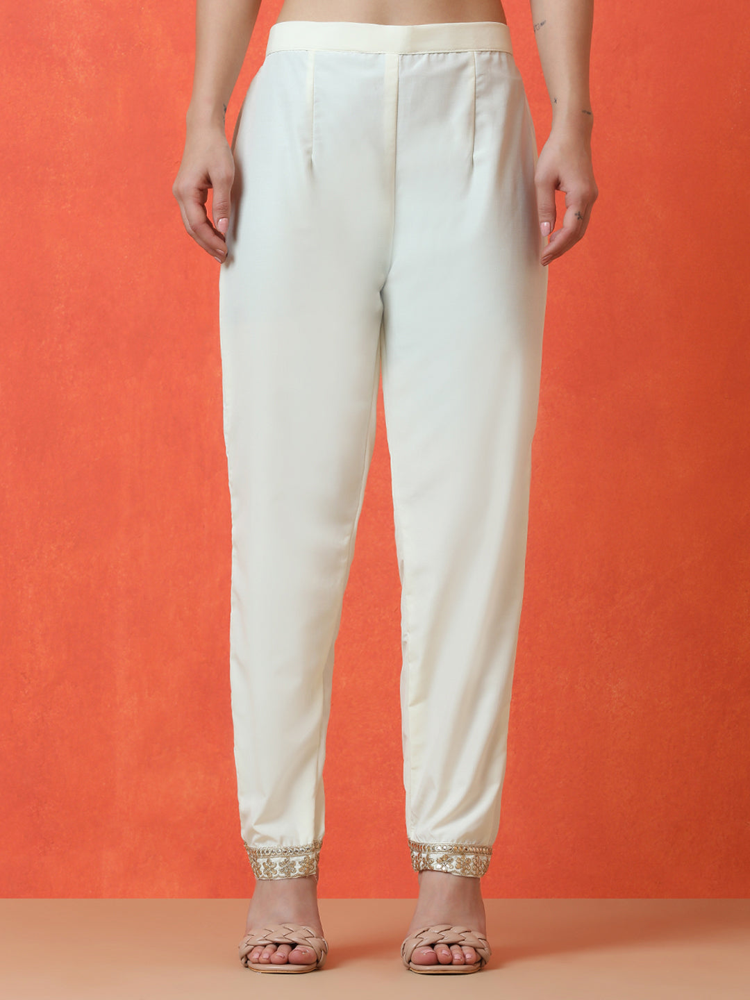 Solid Embroidered Straight Cotton Blend Kurta & Trousers Sets