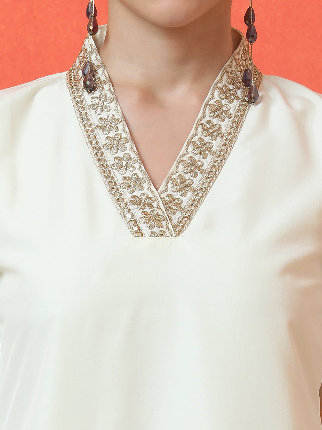 Solid Embroidered Straight Cotton Blend Kurta & Trousers Sets