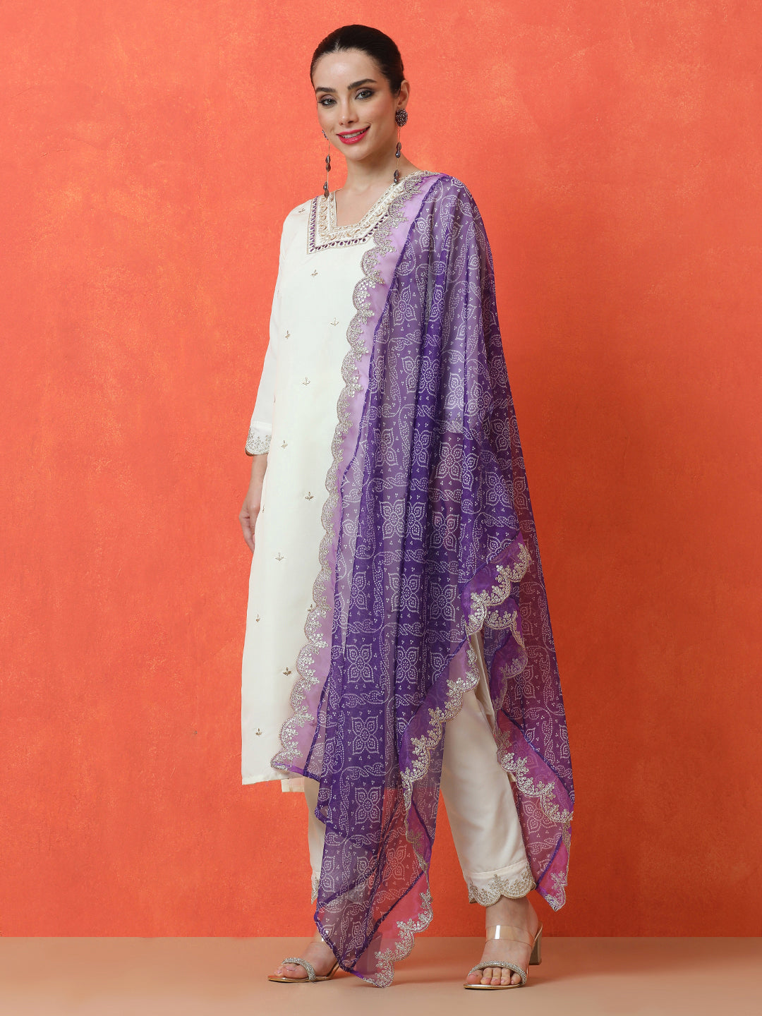 Floral Embroidered Straight Silk Blend Kurta & Trousers Sets