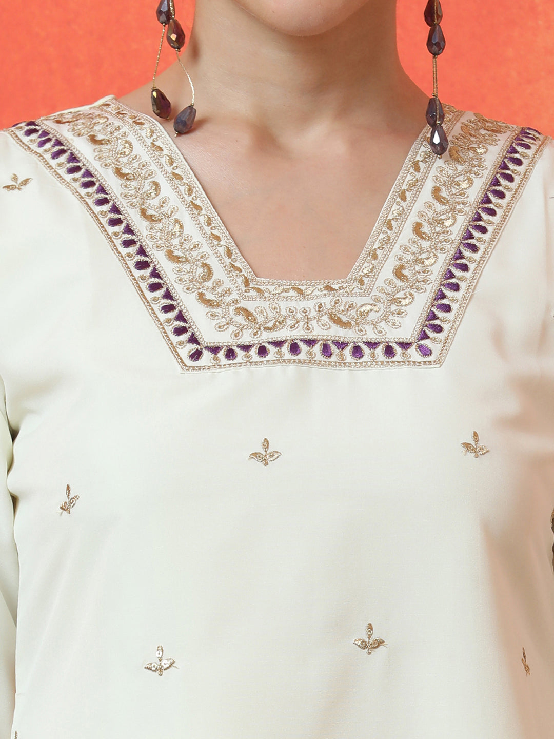 Floral Embroidered Straight Silk Blend Kurta & Trousers Sets