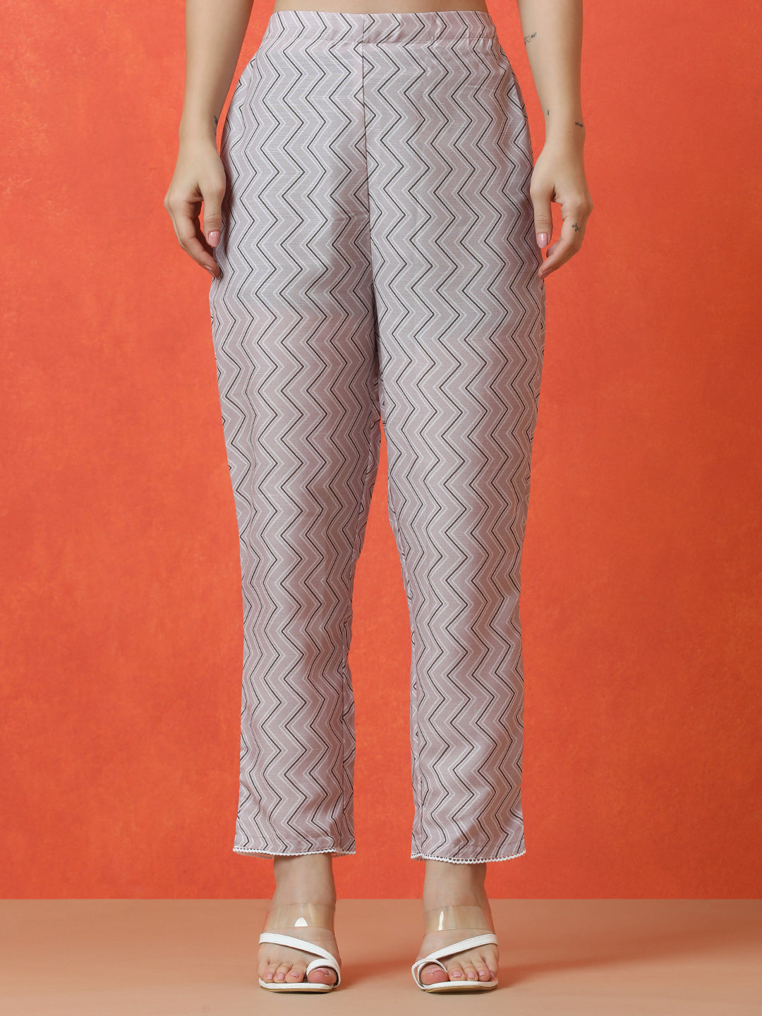 Floral Embroidered A-Line Cotton Blend Kurta & Trousers Sets