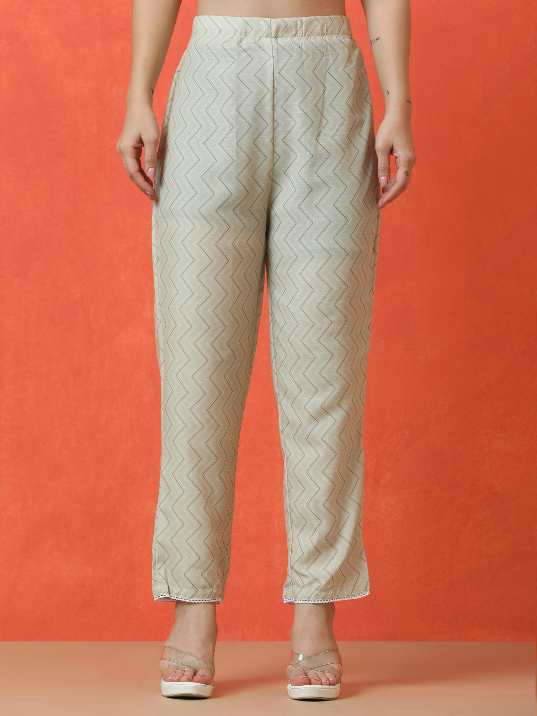 Floral Embroidered A-Line Cotton Blend Kurta & Trousers Sets