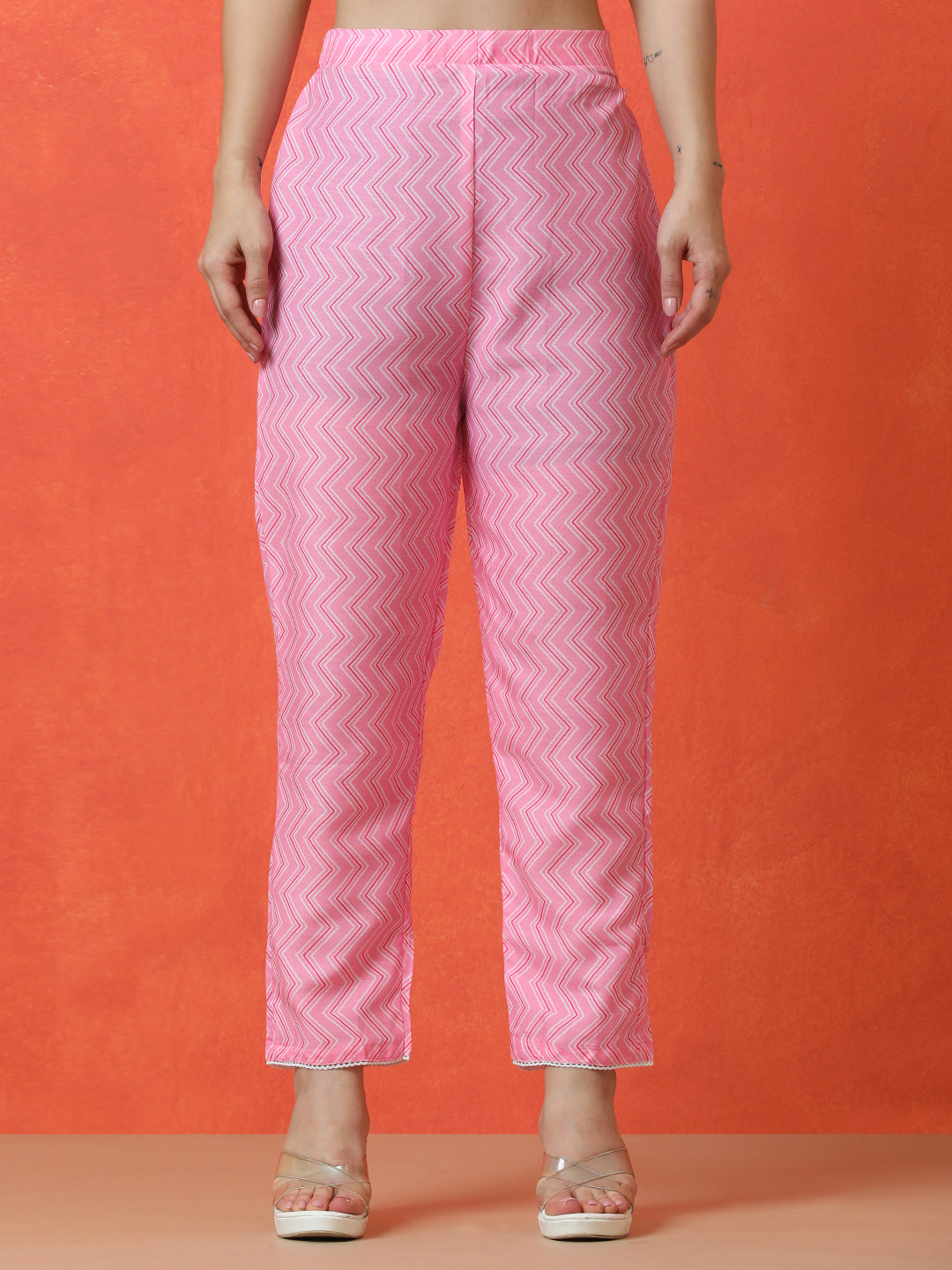 Floral Embroidered A-Line Cotton Blend Kurta & Trousers Sets