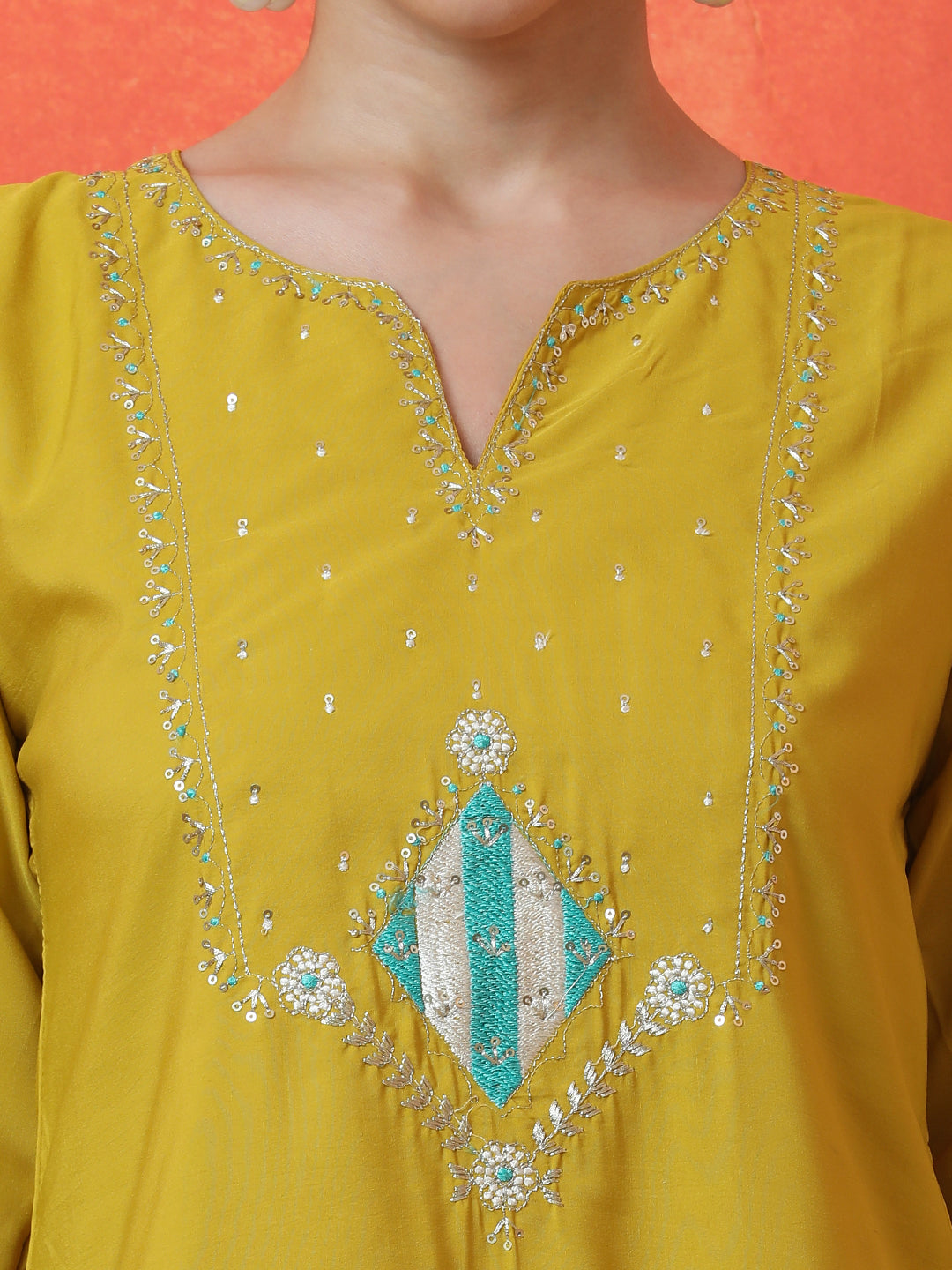 Floral Embroidered Straight Silk Blend Kurta & Trousers Sets