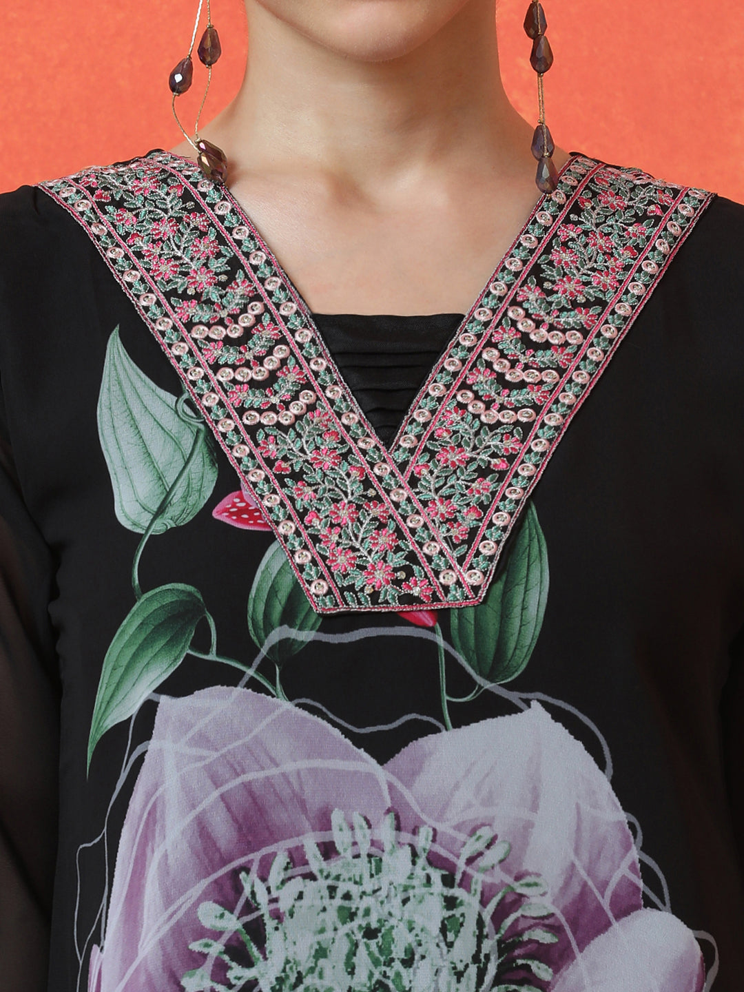 Floral Embroidered Straight Viscose Rayon Kurta & Trousers Sets