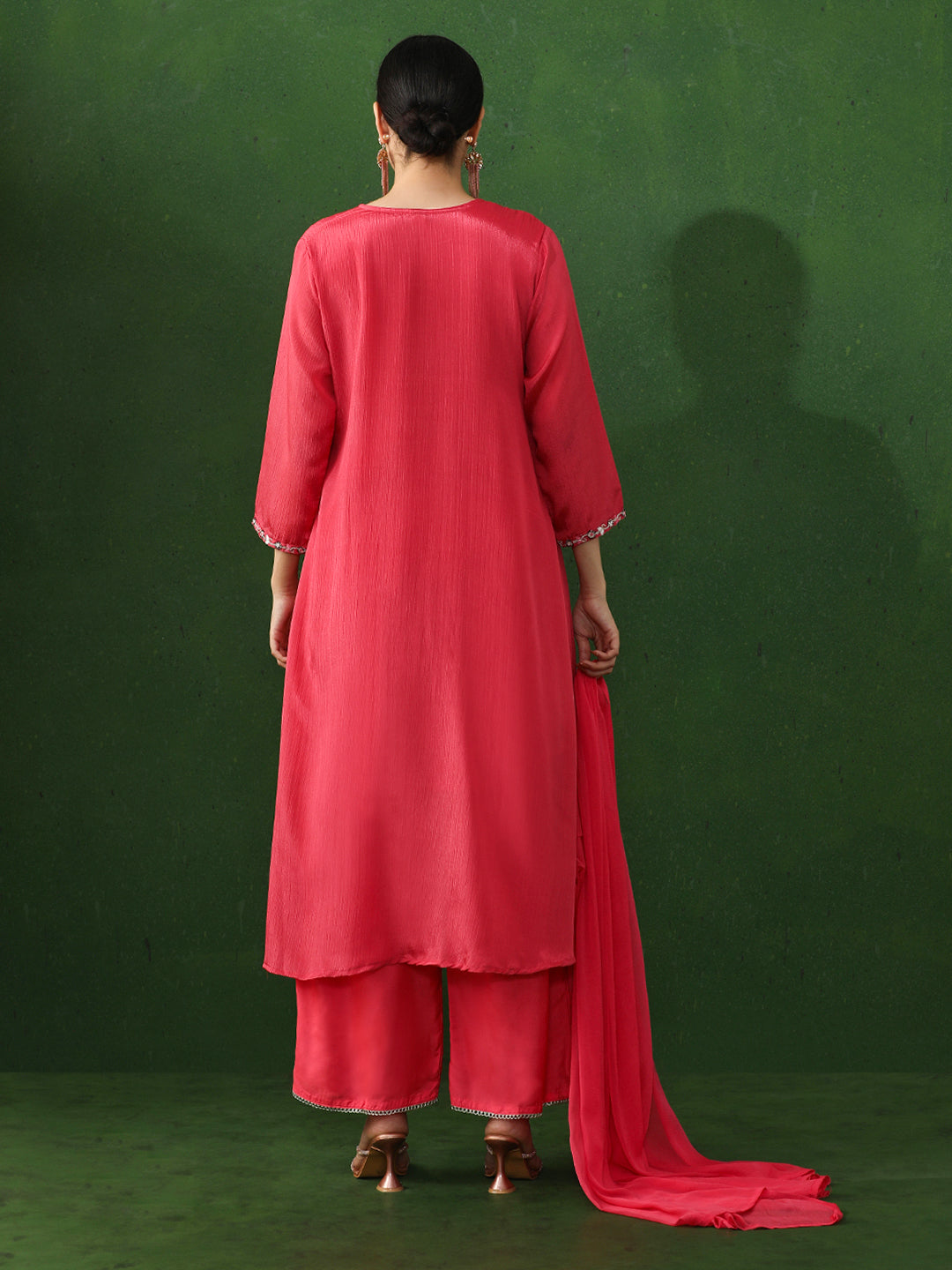 Floral Embroidered A-Line Chinon Kurta & Trousers Sets