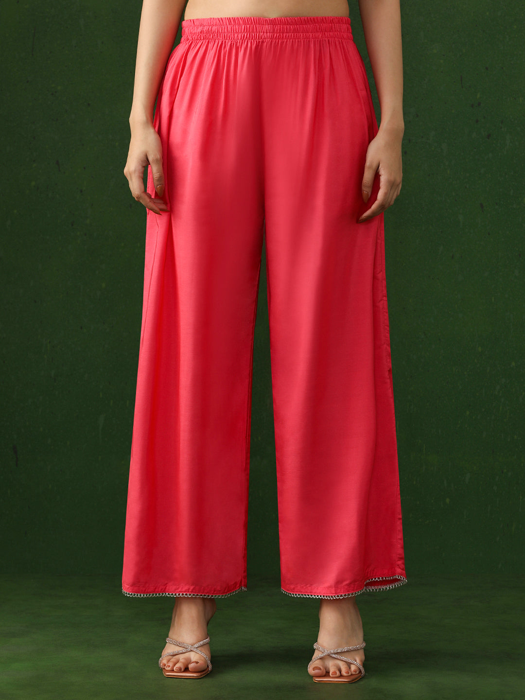 Floral Embroidered A-Line Chinon Kurta & Trousers Sets