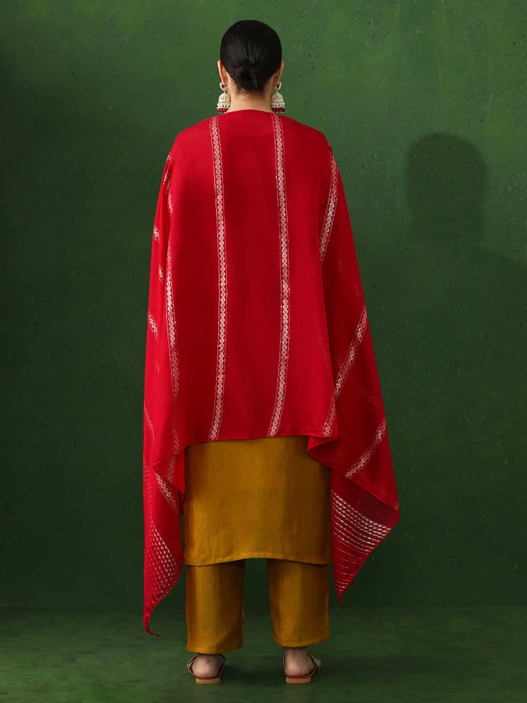 Solid Embroidered Straight Silk Blend Kurta & Trousers Sets