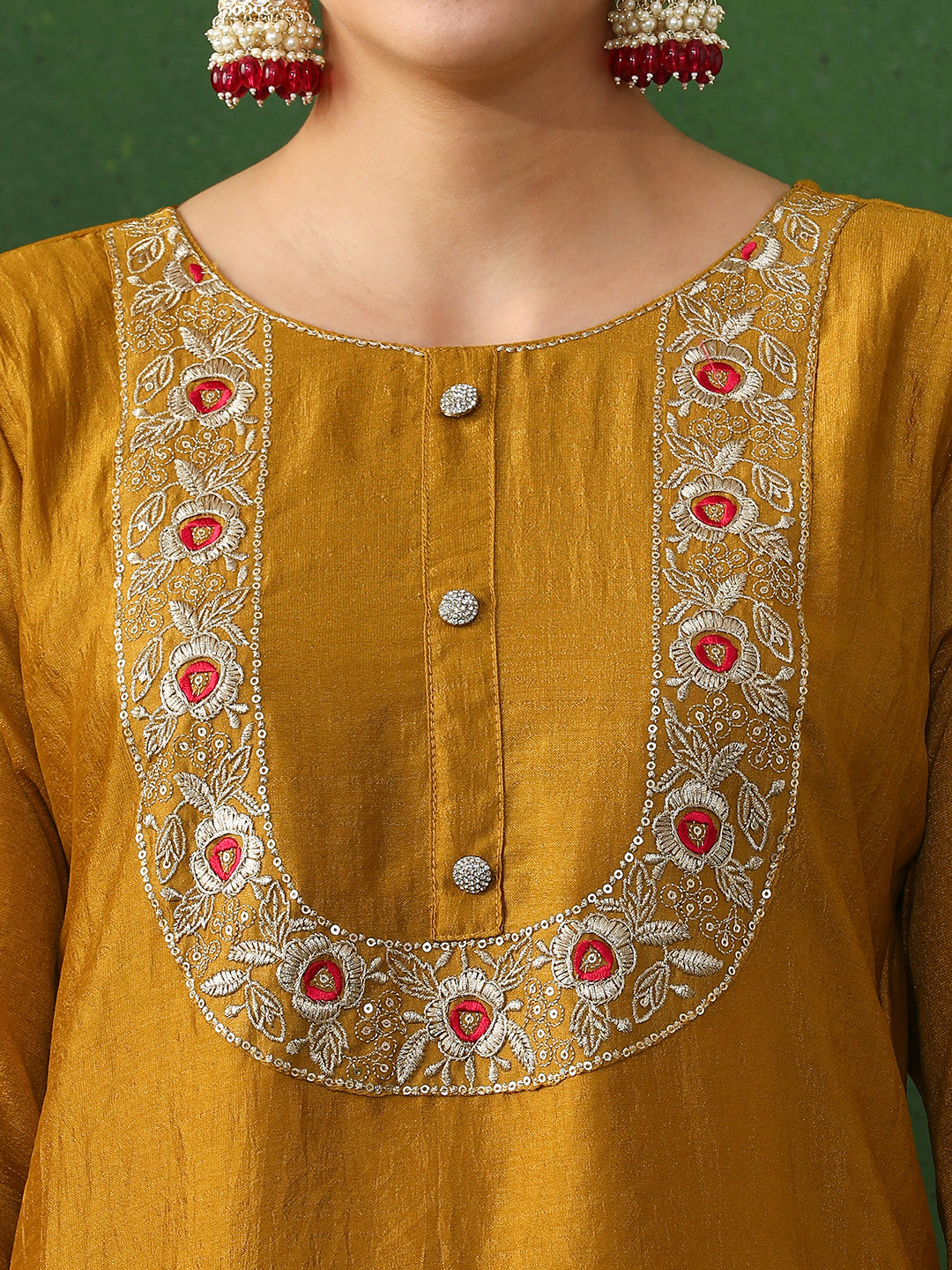 Solid Embroidered Straight Silk Blend Kurta & Trousers Sets