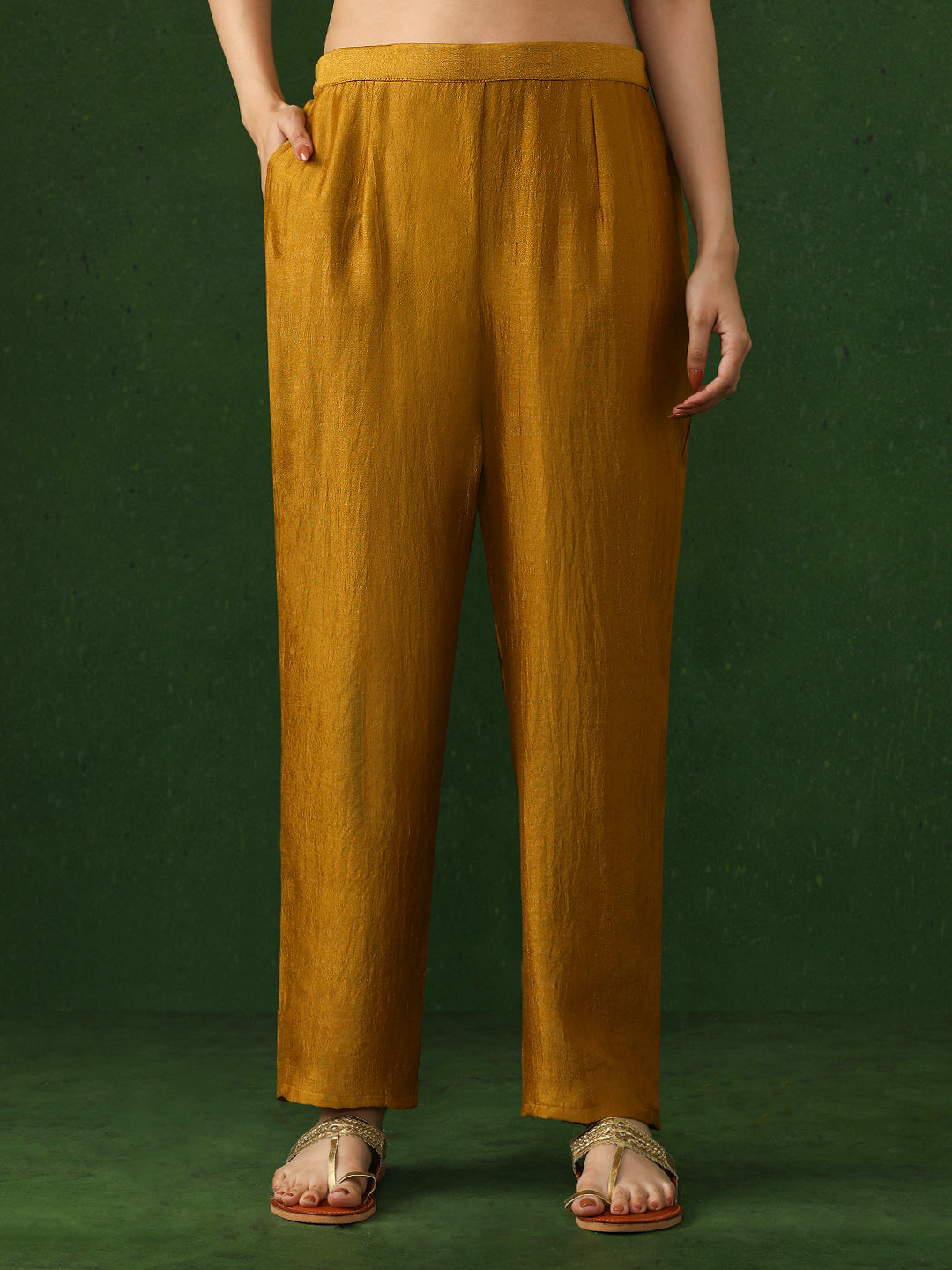 Solid Embroidered Straight Silk Blend Kurta & Trousers Sets