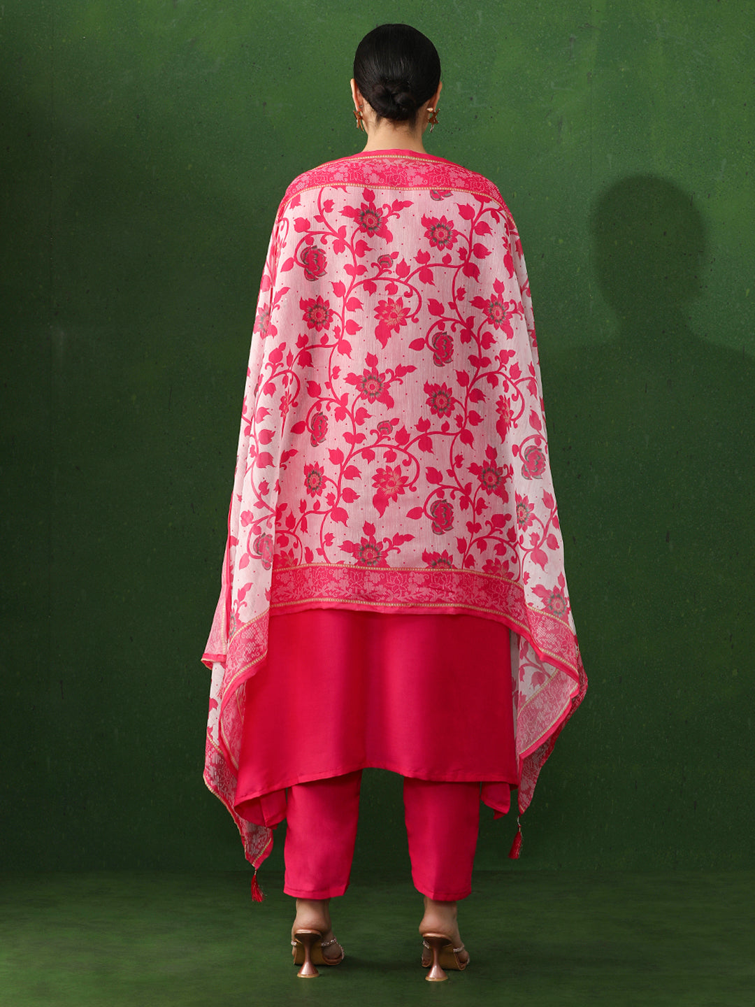 Floral Embroidered A-Line Chanderi Silk Kurta & Trousers Sets