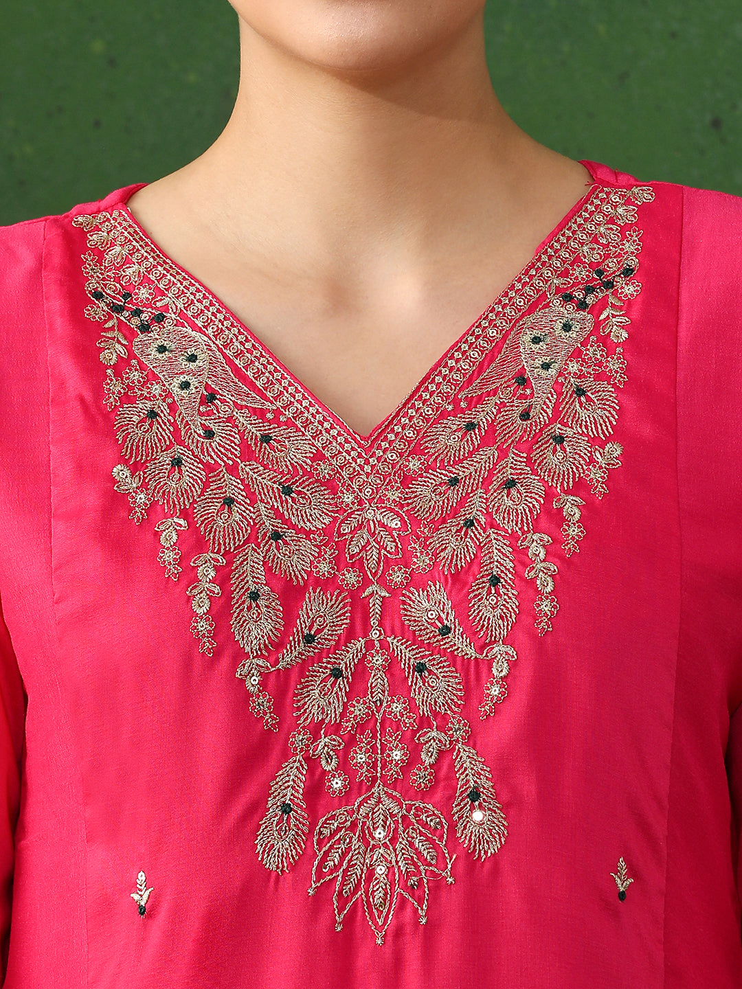 Floral Embroidered A-Line Chanderi Silk Kurta & Trousers Sets