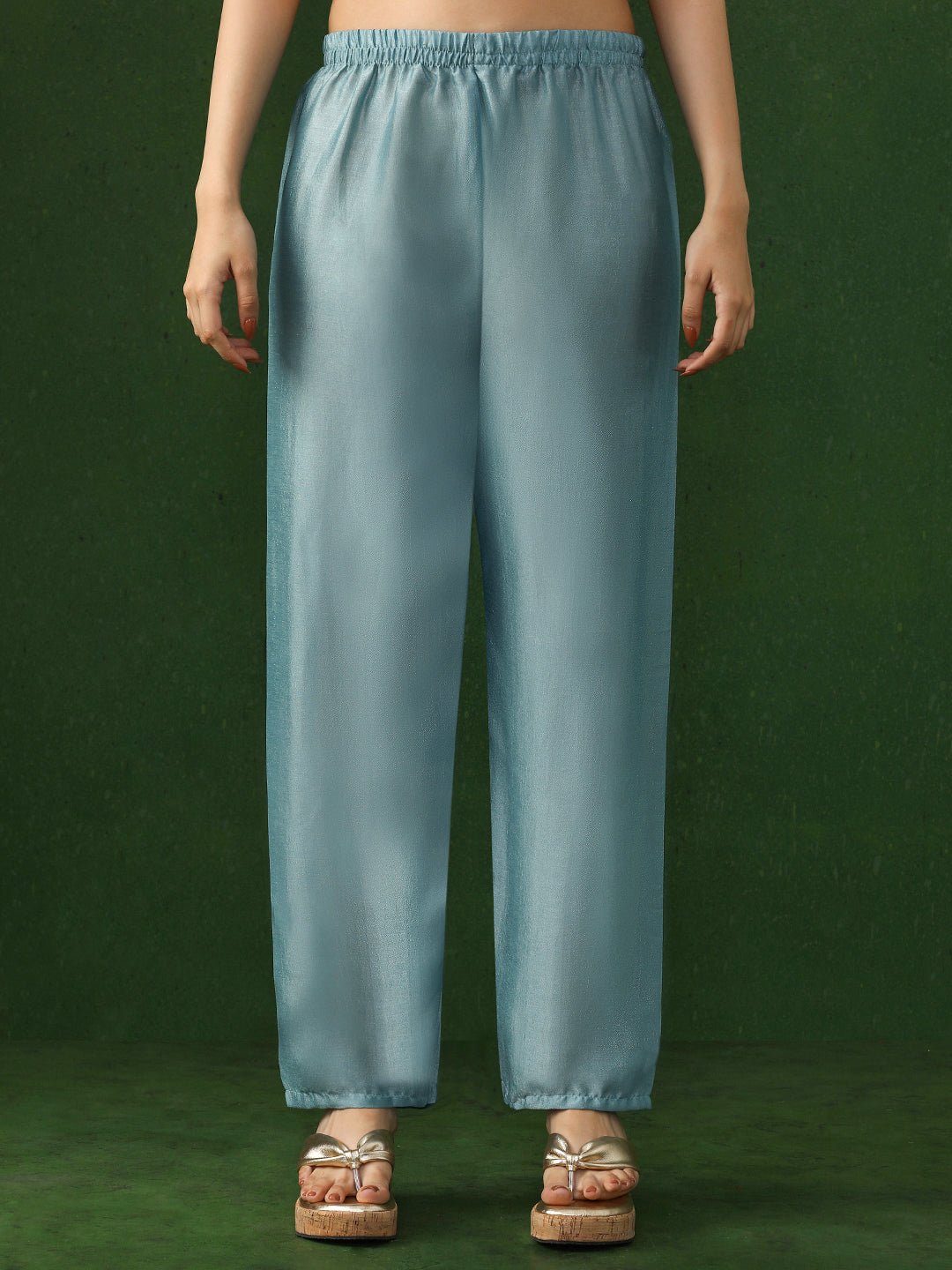 Floral Embroidered A-Line Silk Blend Kurta & Trousers Sets