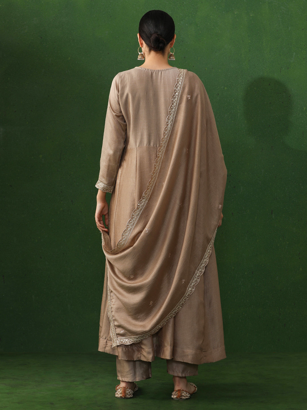 Floral Embroidered A-Line Silk Blend Kurta & Trousers Sets