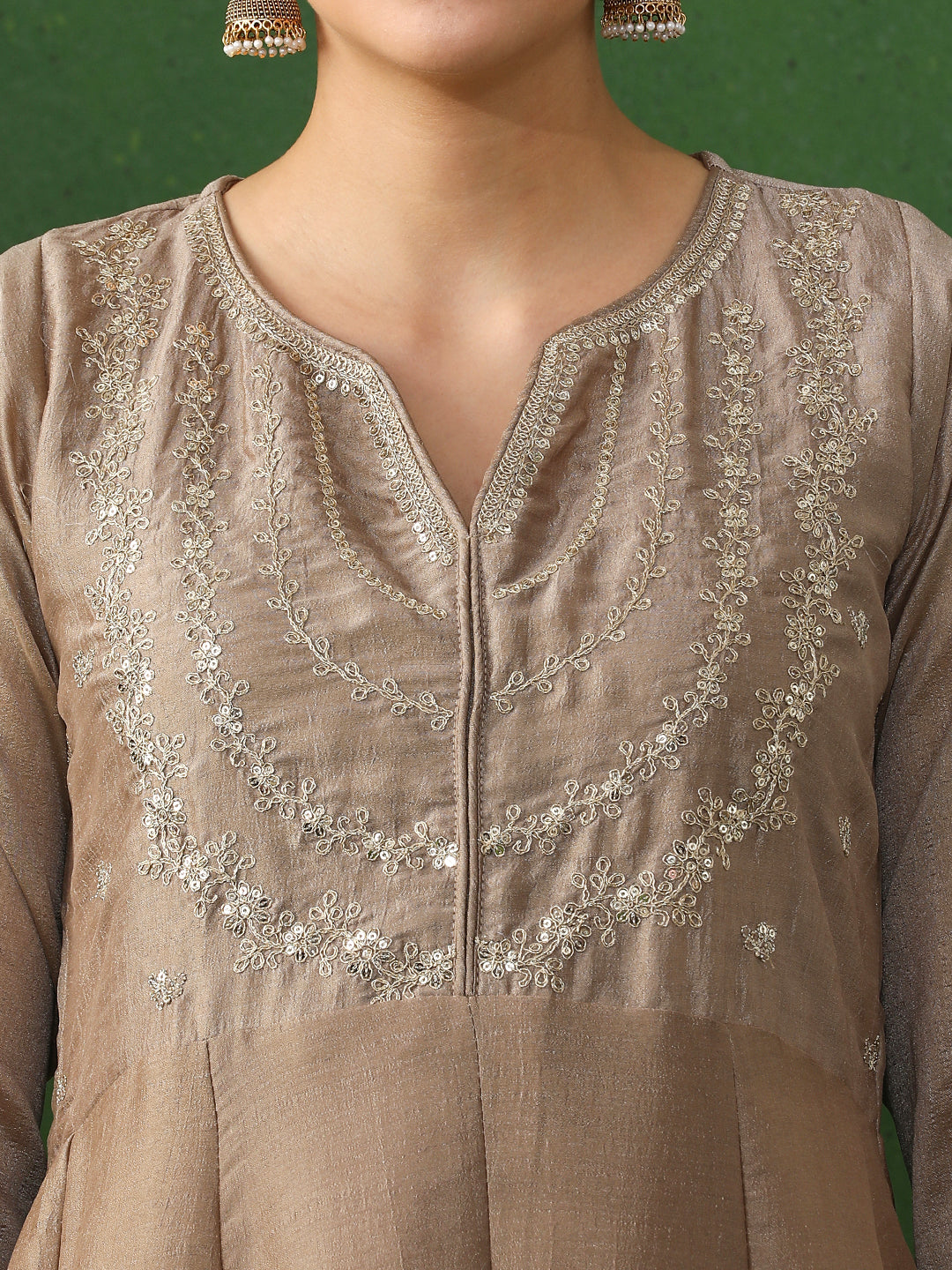 Floral Embroidered A-Line Silk Blend Kurta & Trousers Sets