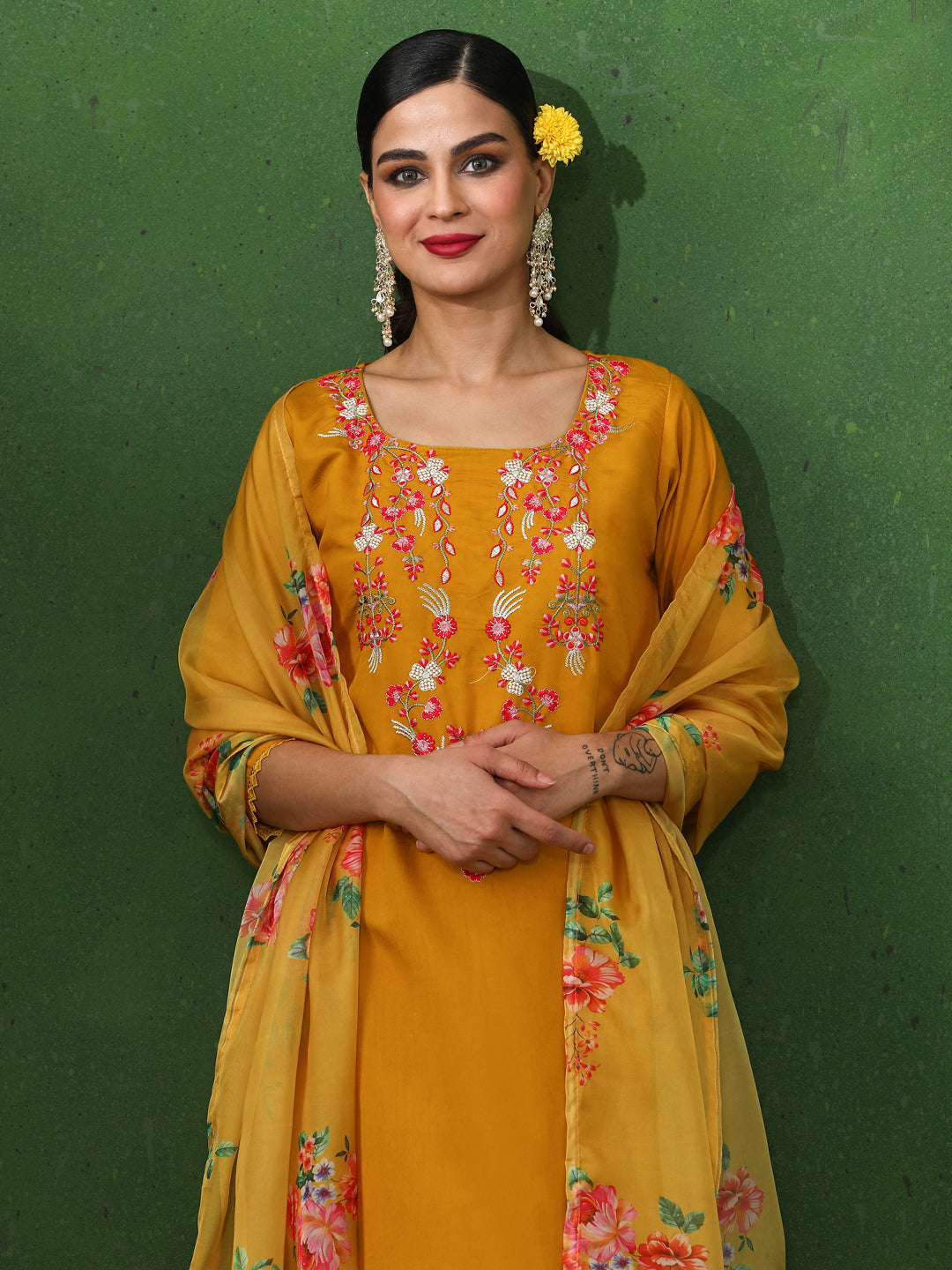 Floral Embroidered Straight Chanderi Silk Kurta & Trousers Sets