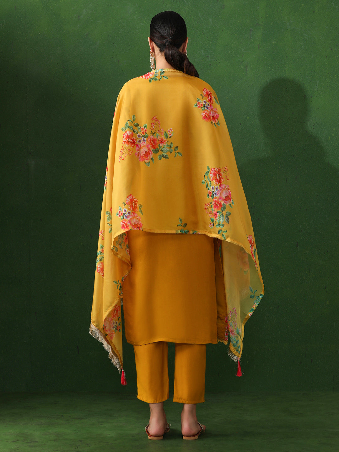 Floral Embroidered Straight Chanderi Silk Kurta & Trousers Sets