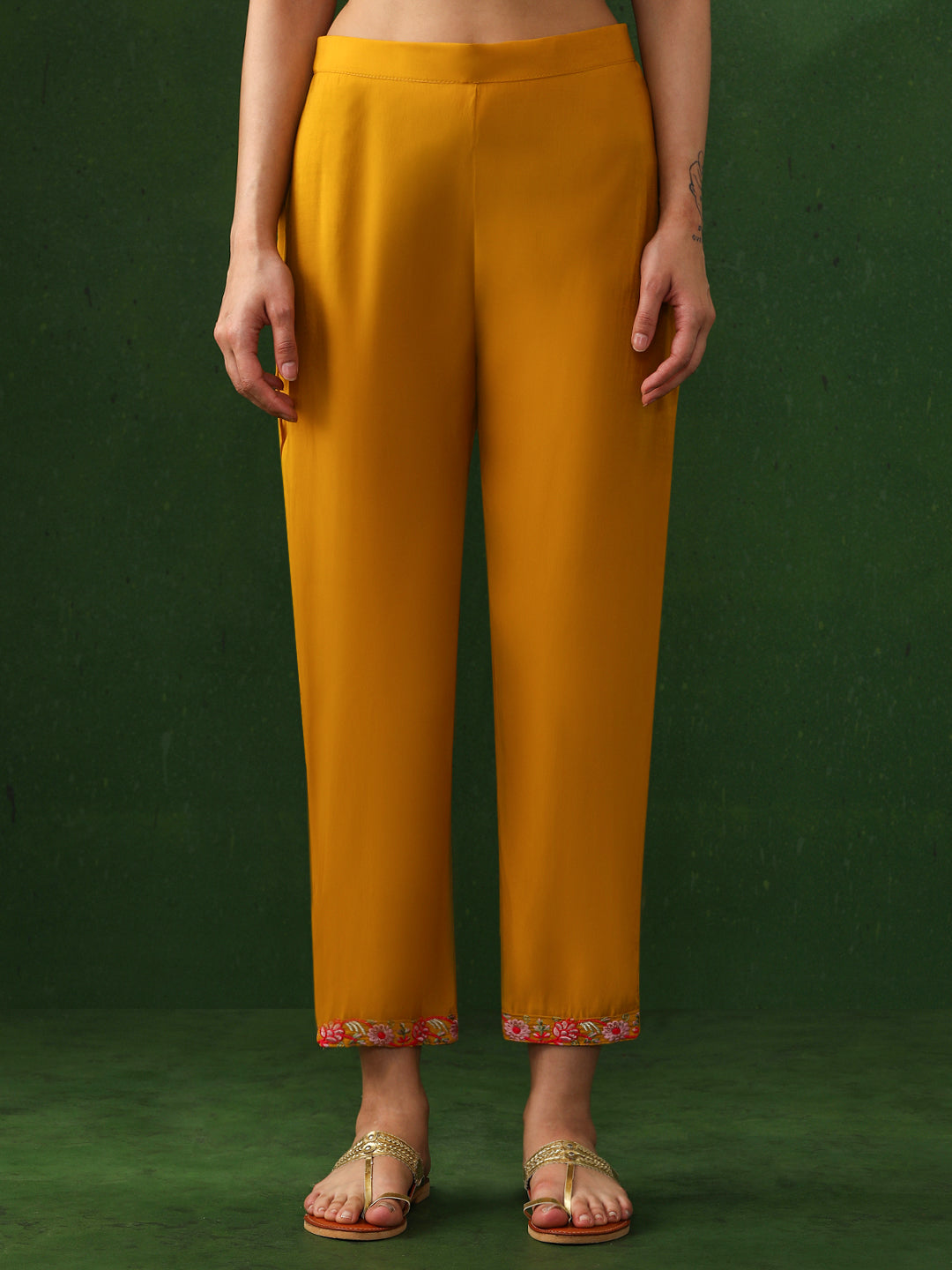 Floral Embroidered Straight Chanderi Silk Kurta & Trousers Sets