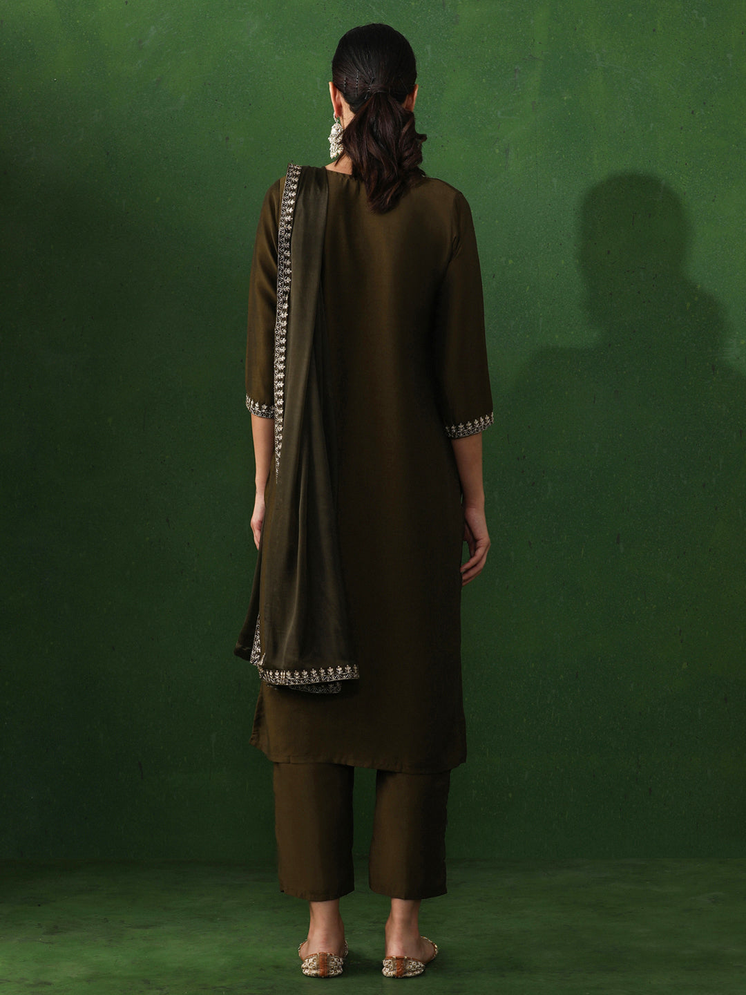 Floral Embroidered Straight Chanderi Silk Kurta & Trousers Sets