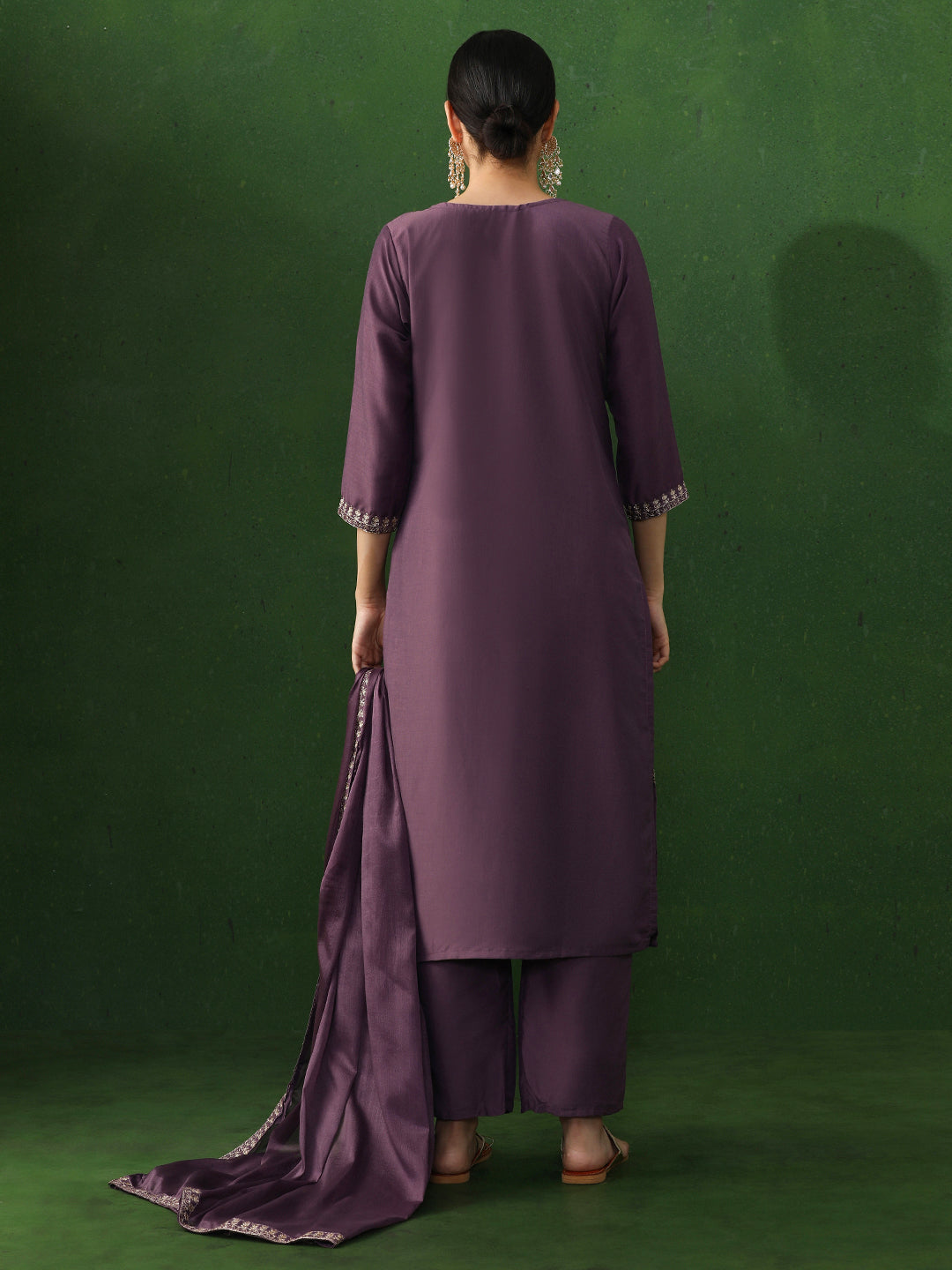 Floral Embroidered Straight Chanderi Silk Kurta & Trousers Sets