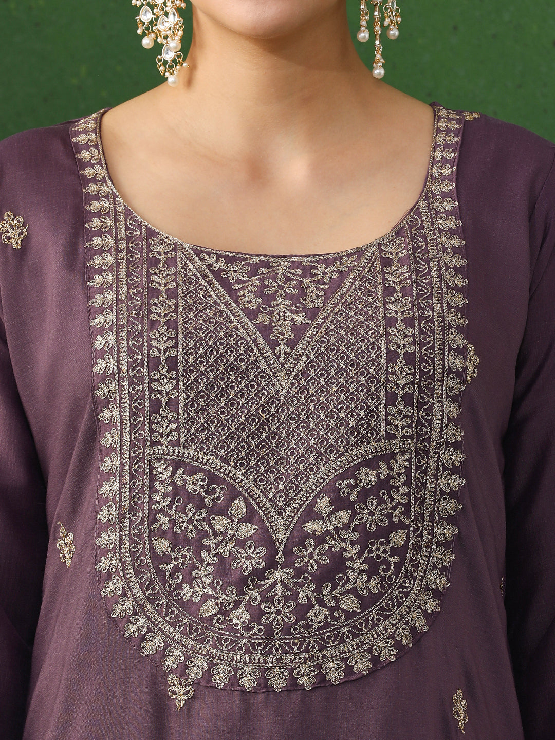 Floral Embroidered Straight Chanderi Silk Kurta & Trousers Sets