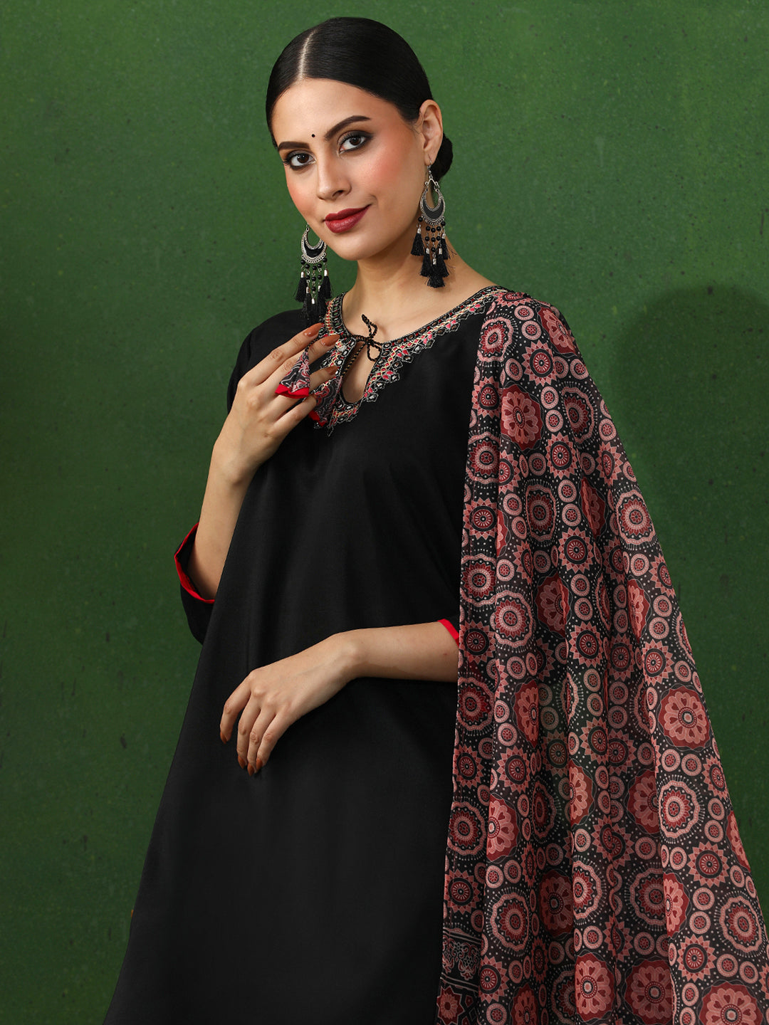 Solid Embroidered Straight Kurta & Trousers Sets