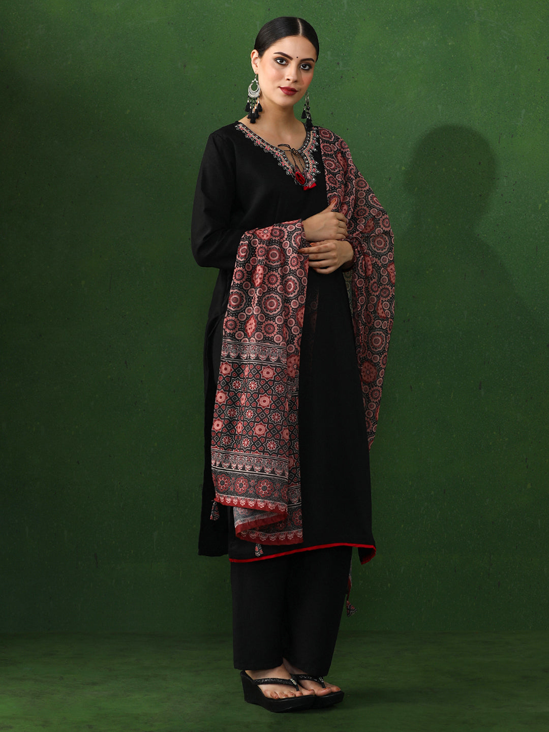 Solid Embroidered Straight Kurta & Trousers Sets