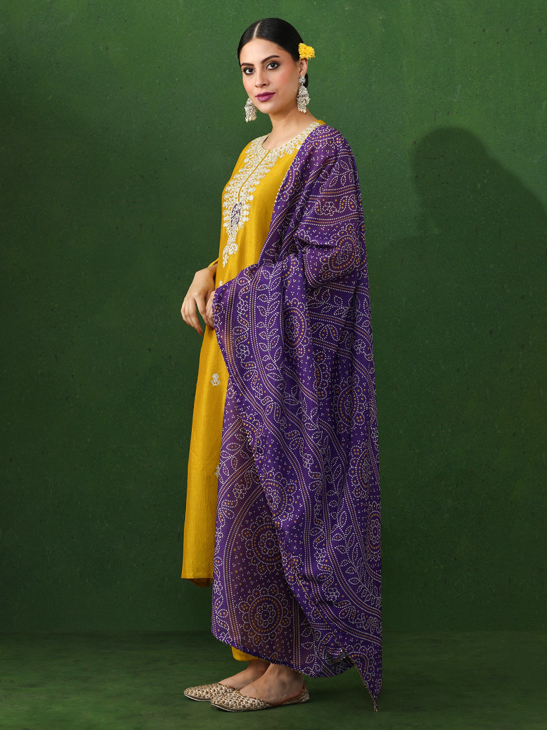 Floral Embroidered Straight Silk Blend Kurta & Trousers Sets