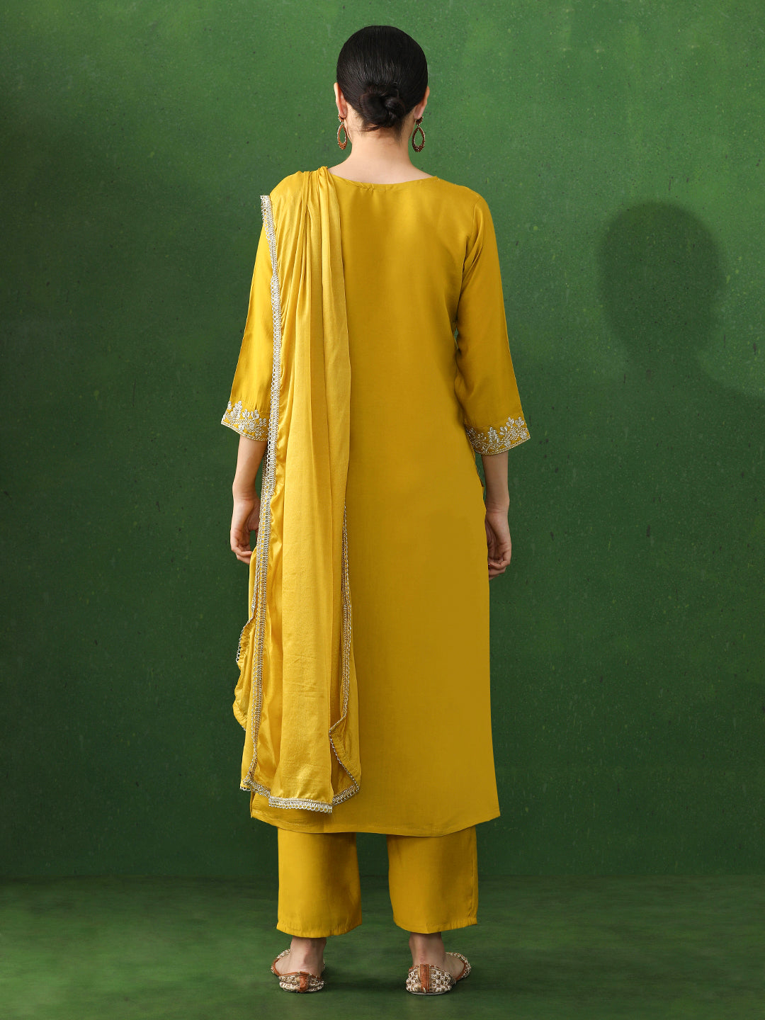 Solid Embroidered Straight Chanderi Silk Kurta & Trousers Sets