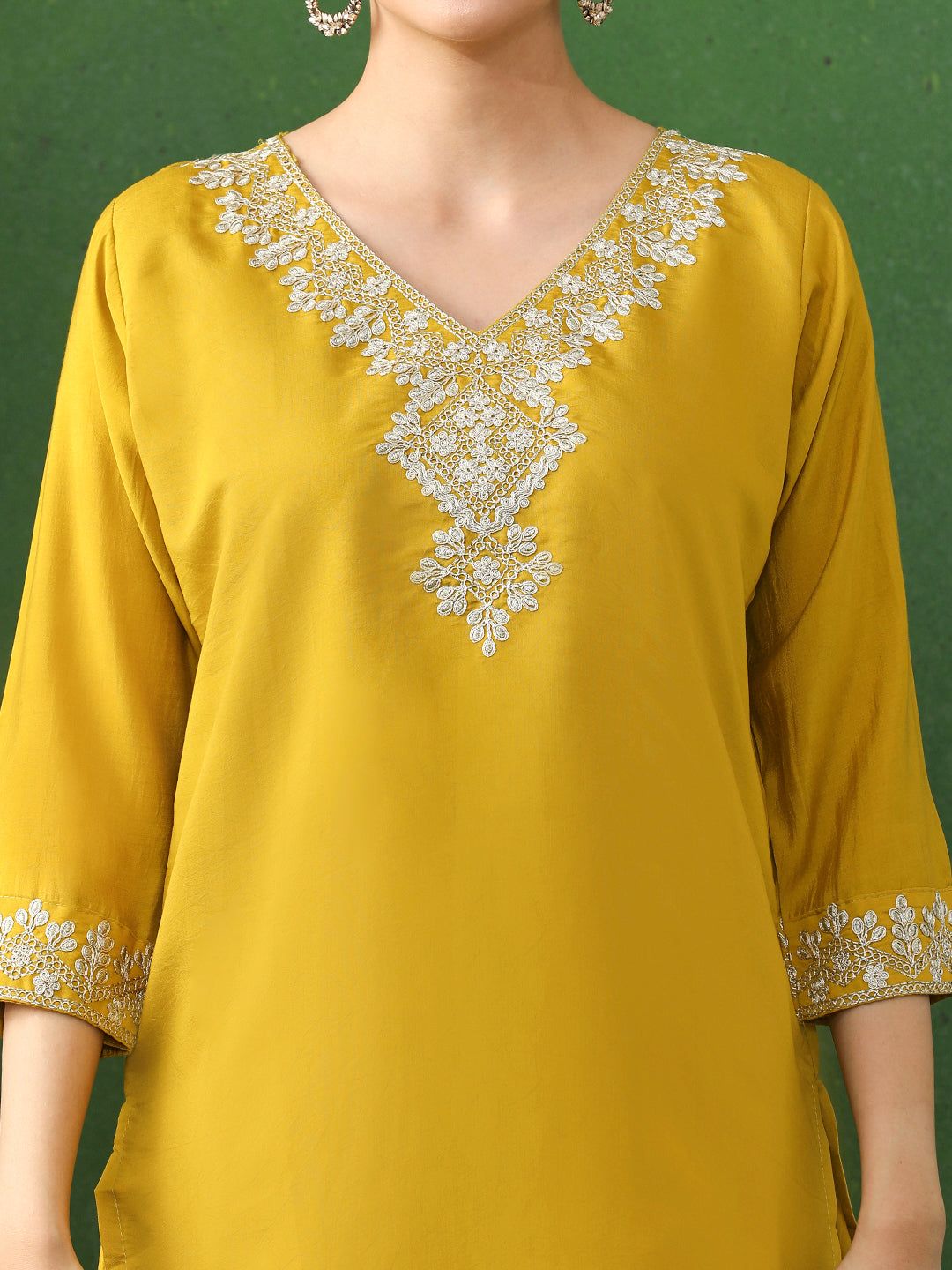 Solid Embroidered Straight Chanderi Silk Kurta & Trousers Sets