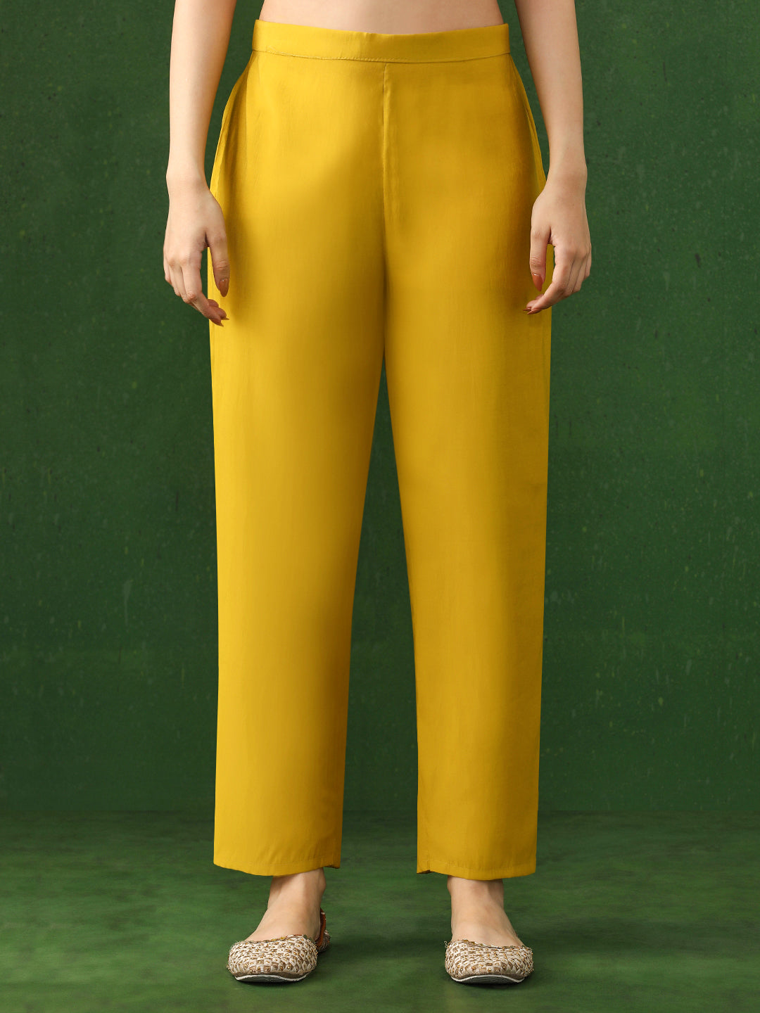 Solid Embroidered Straight Chanderi Silk Kurta & Trousers Sets