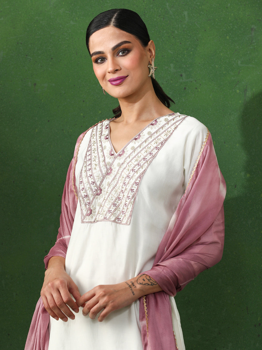 Solid Embroidered Straight Chanderi Silk Kurta & Trousers Sets