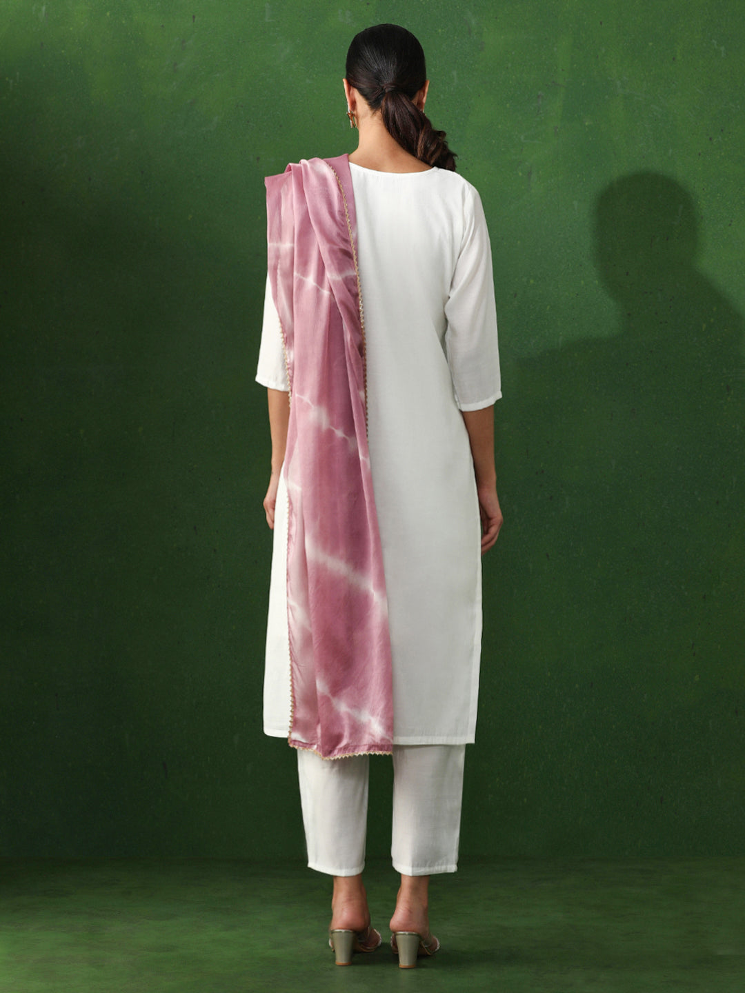 Solid Embroidered Straight Chanderi Silk Kurta & Trousers Sets