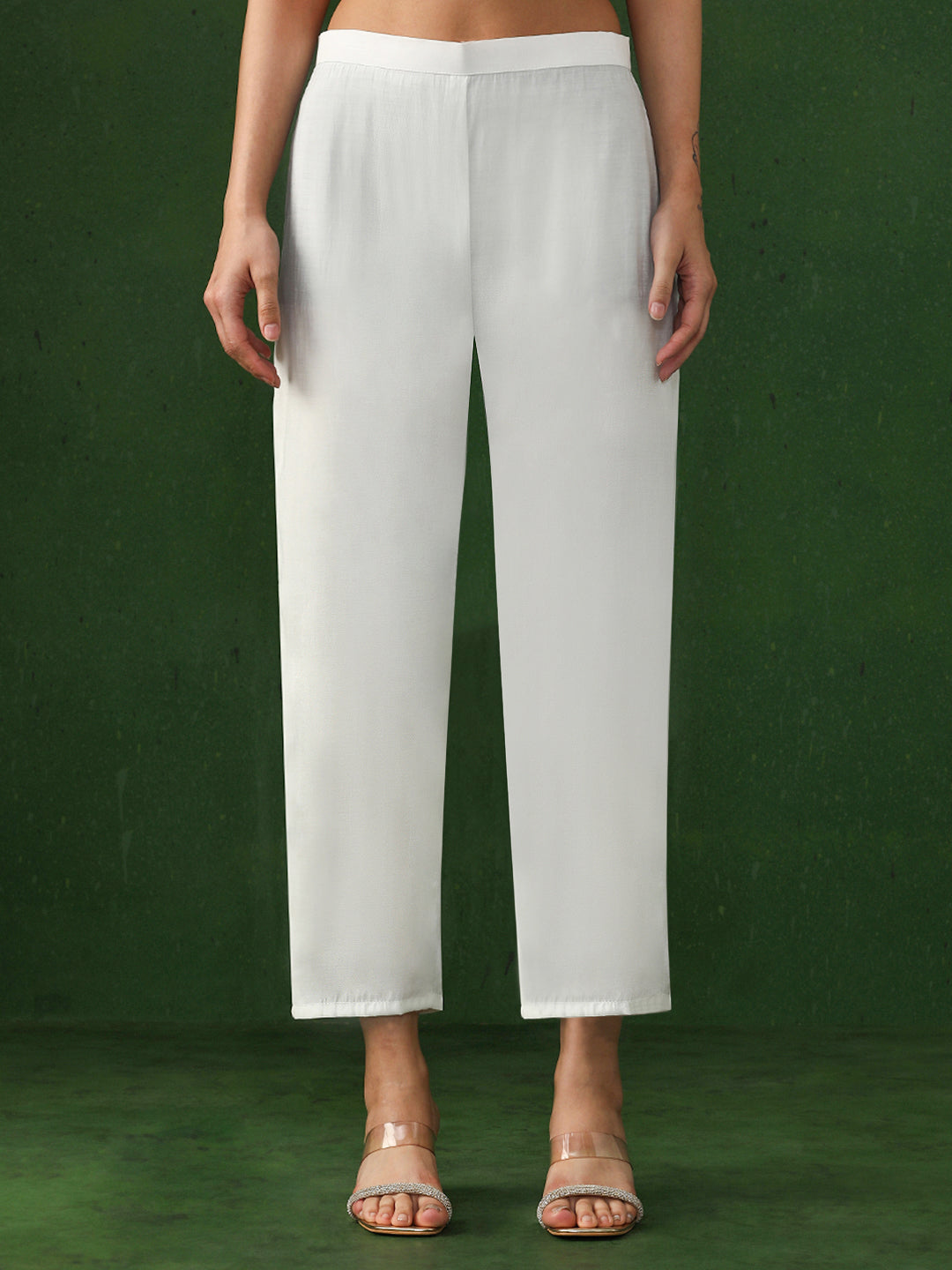 Solid Embroidered Straight Chanderi Silk Kurta & Trousers Sets