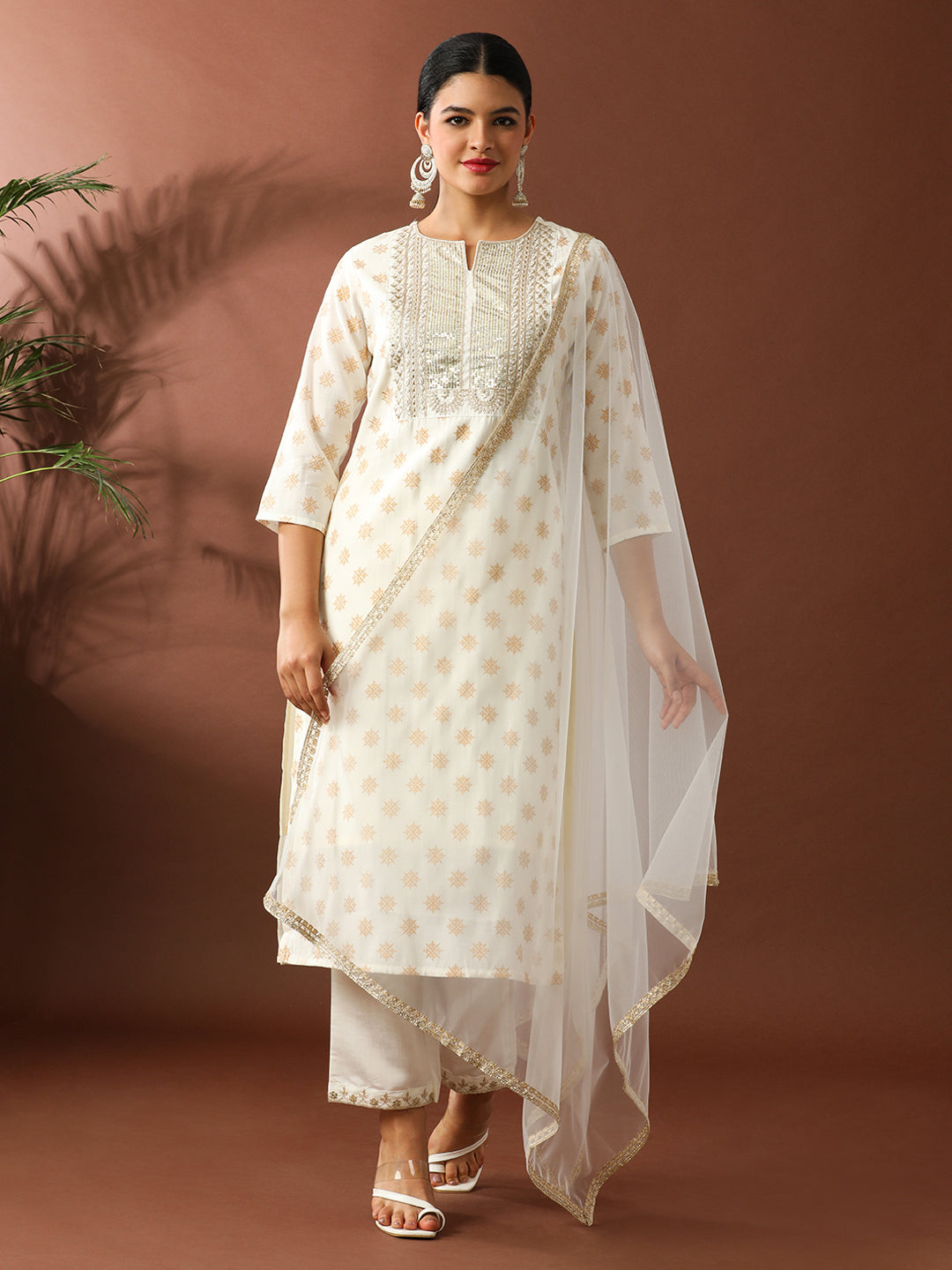 Floral Embroidered Straight Silk Blend Kurta & Trousers Sets