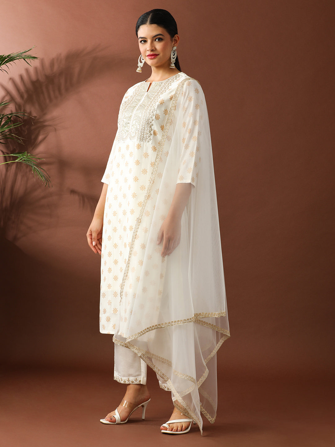 Floral Embroidered Straight Silk Blend Kurta & Trousers Sets