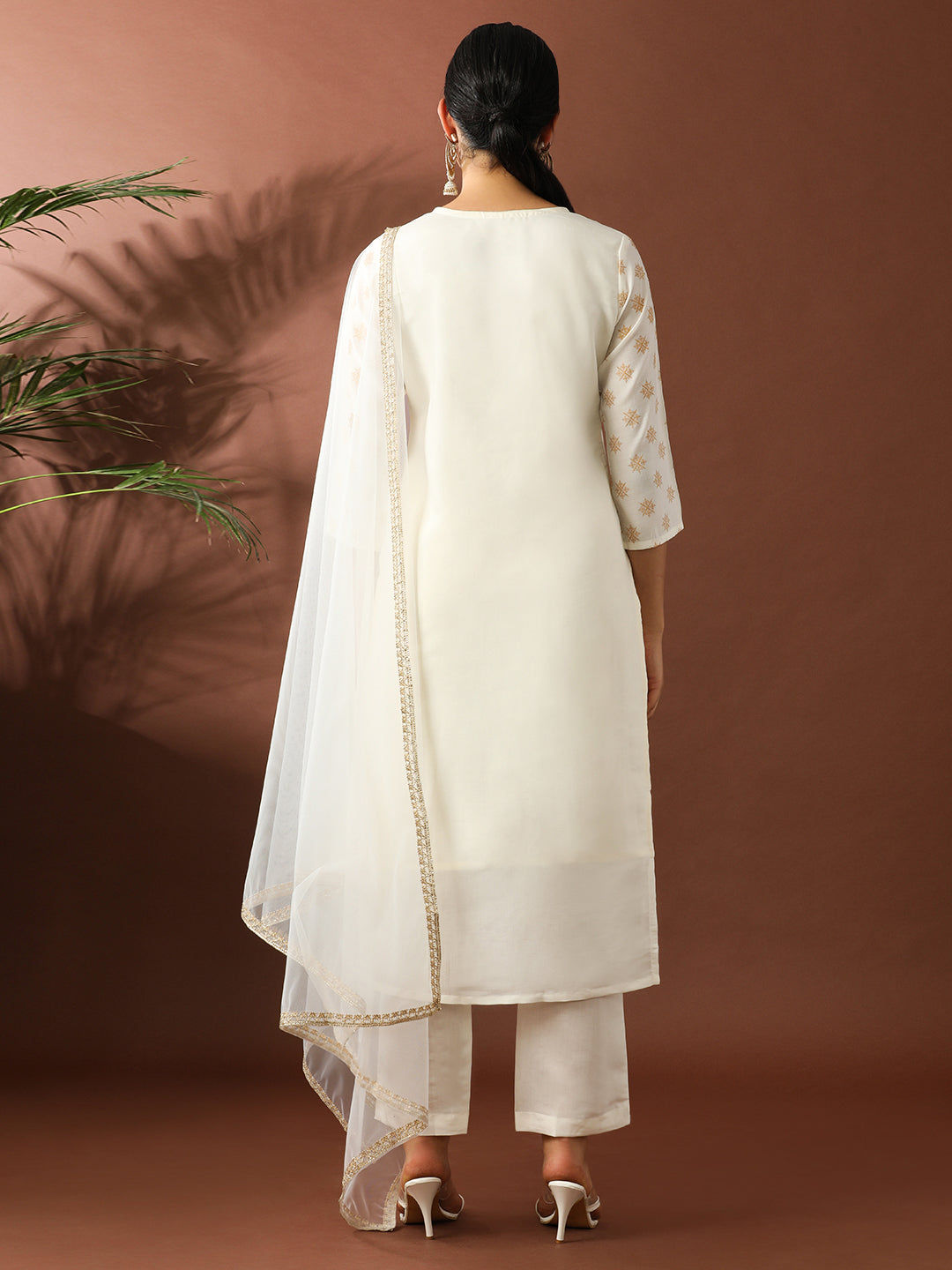 Floral Embroidered Straight Silk Blend Kurta & Trousers Sets