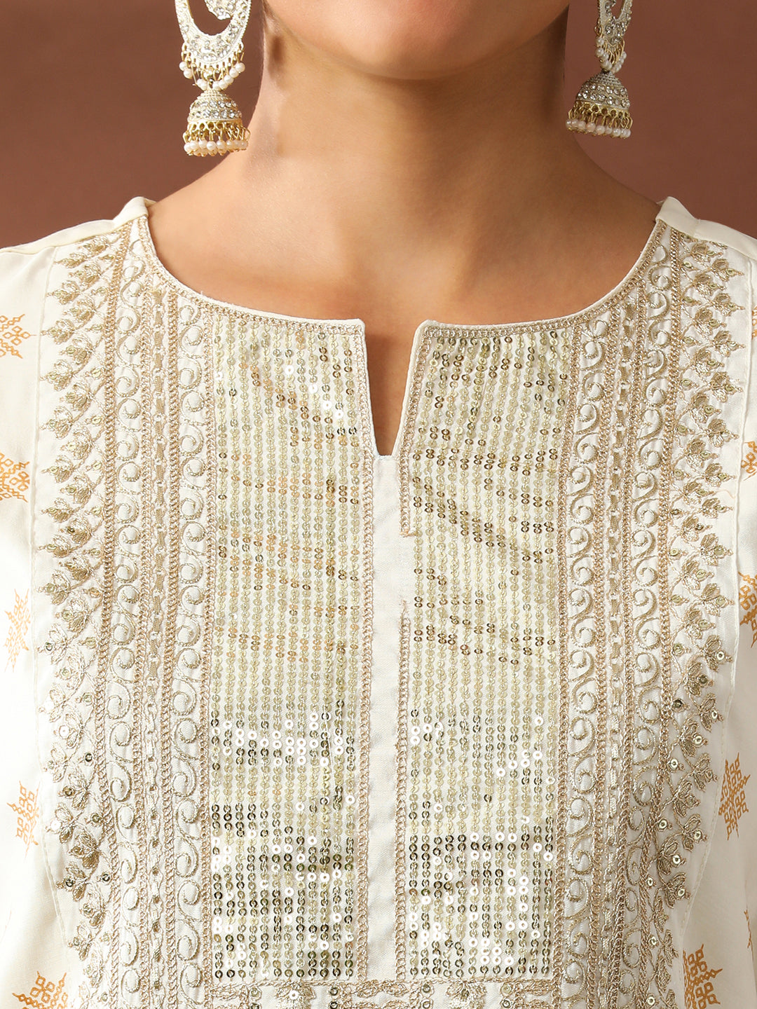 Floral Embroidered Straight Silk Blend Kurta & Trousers Sets