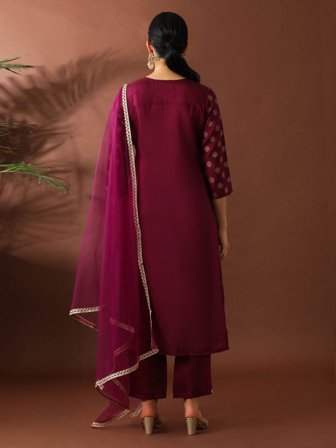 Floral Embroidered Straight Silk Blend Kurta & Trousers Sets