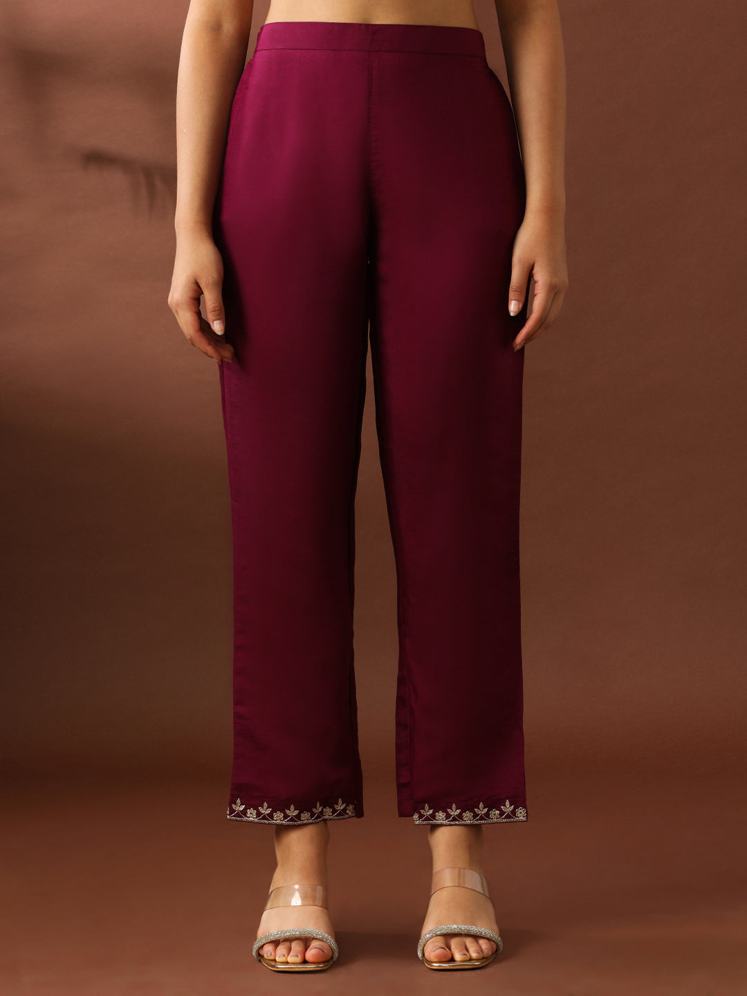 Floral Embroidered Straight Silk Blend Kurta & Trousers Sets