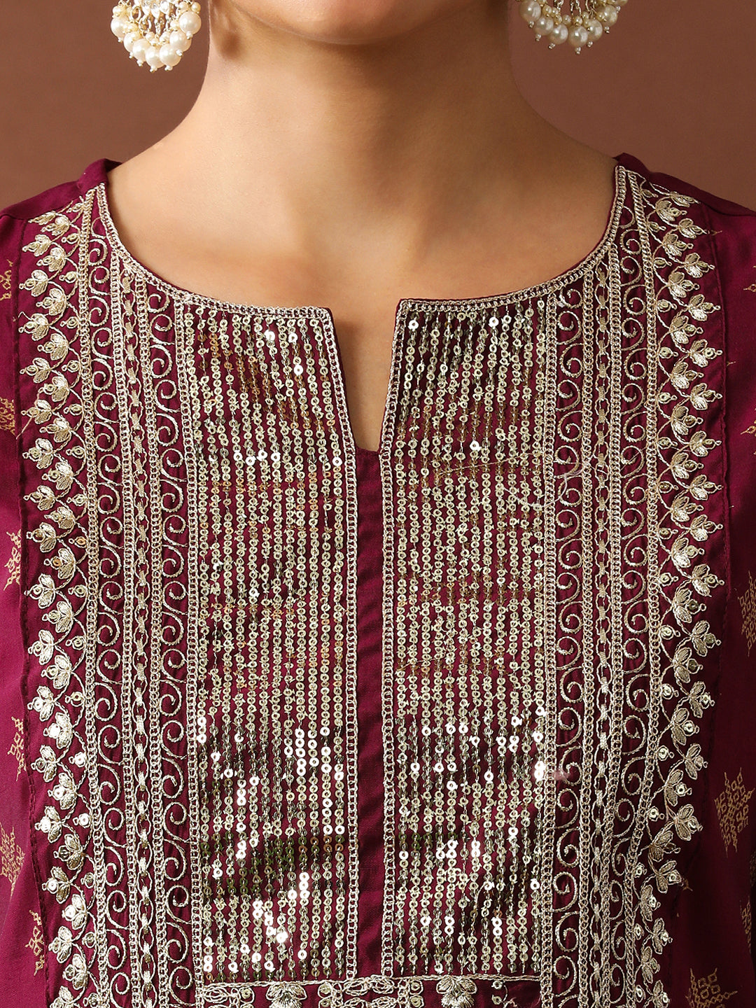 Floral Embroidered Straight Silk Blend Kurta & Trousers Sets