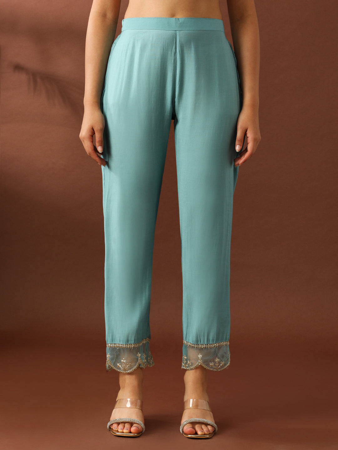 Floral Embroidered Straight Silk Blend Kurta & Trousers Sets